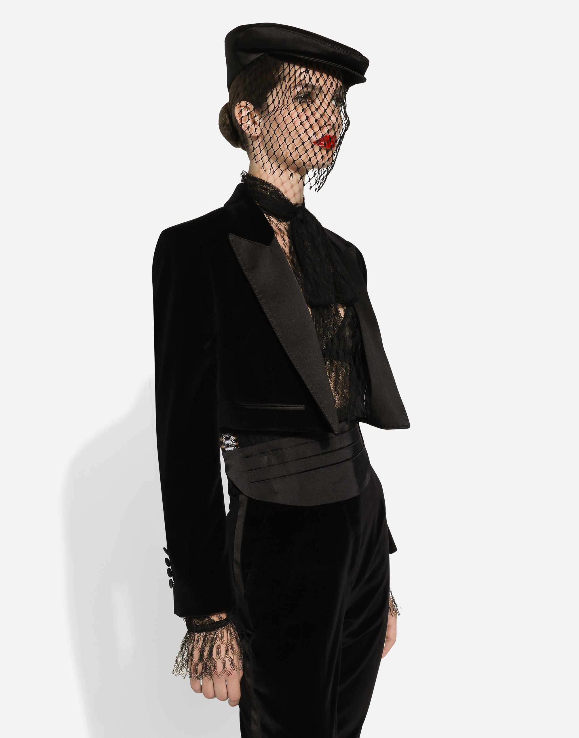 Dolce & Gabbana Velvet Spencer Tuxedo Jacket In Black