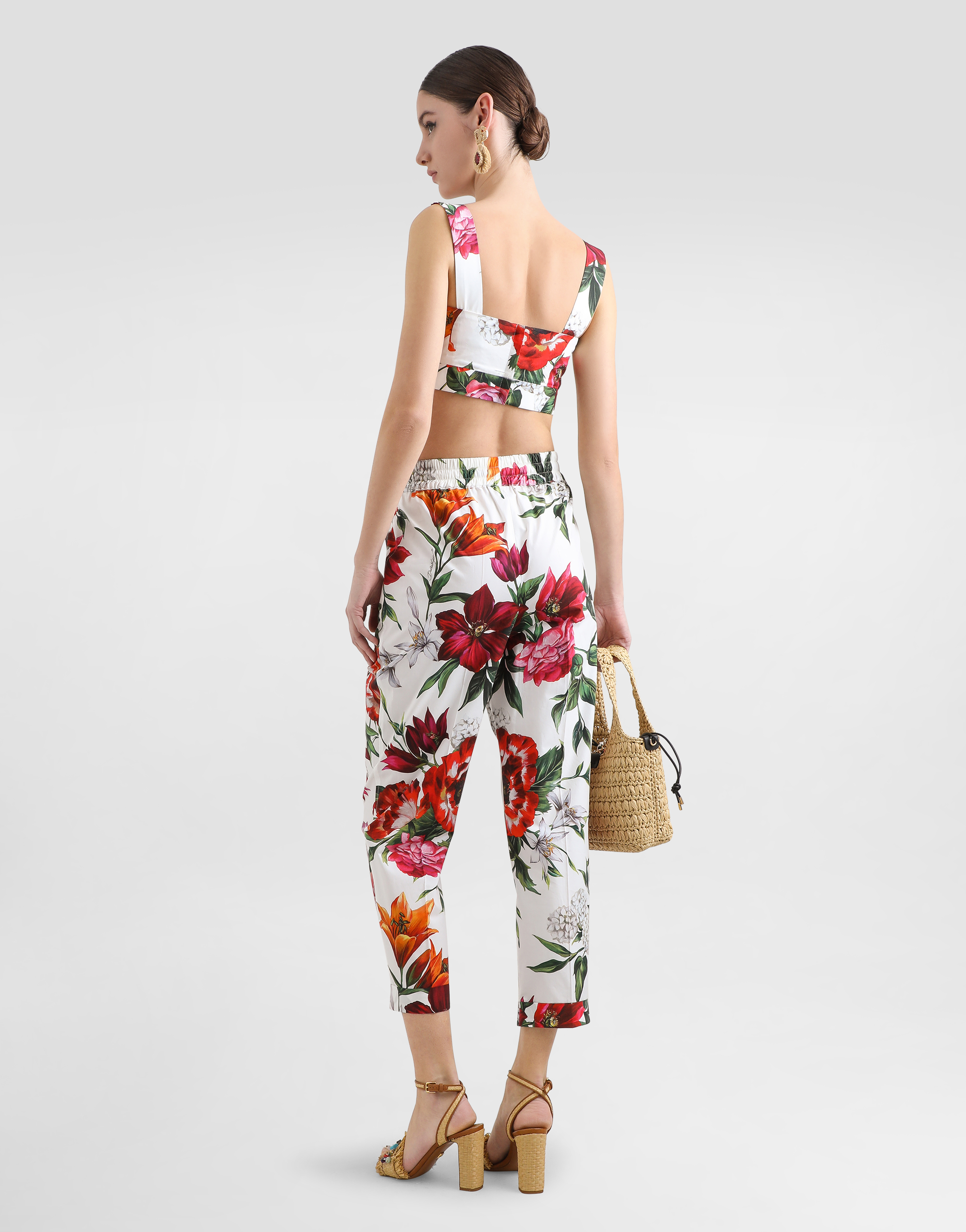 Dolce & Gabbana Multicolor Croped Top With Square Neck And All-over Floral Design In Cotton Woman In Multi