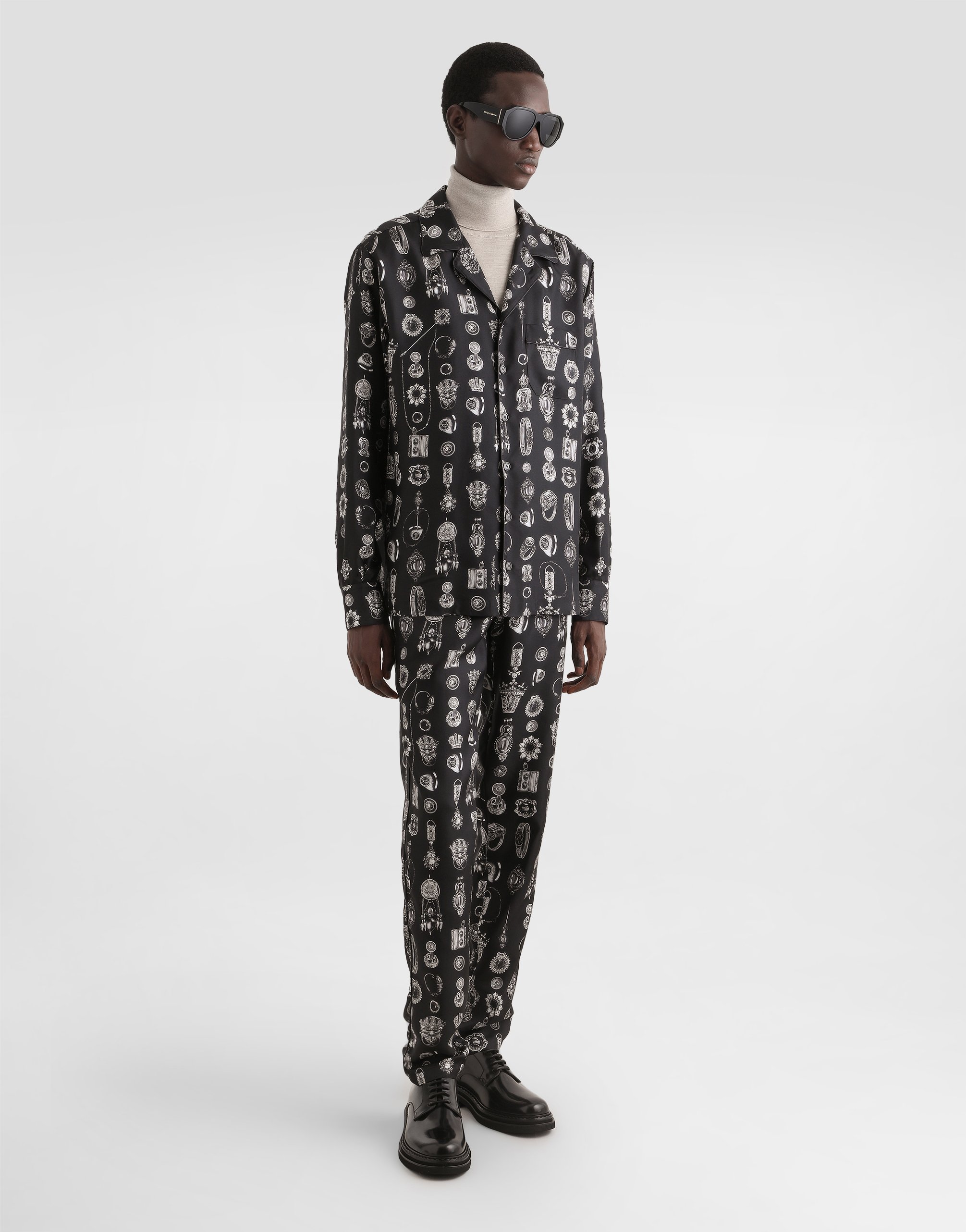 Jewel-print silk twill vanity shirt