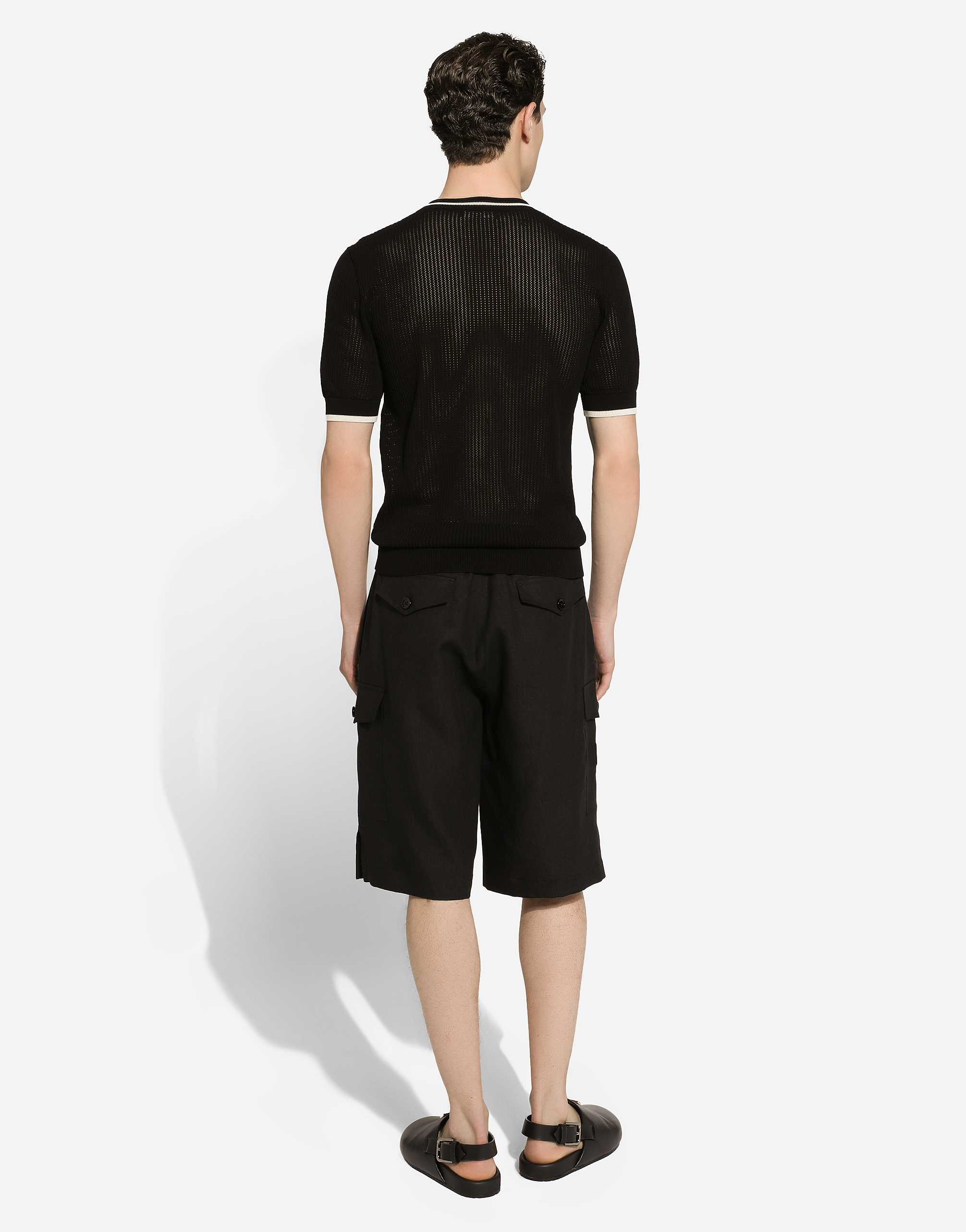 Dolce & Gabbana Black Bermuda Shorts With Pockets In Linen Man In ブラック