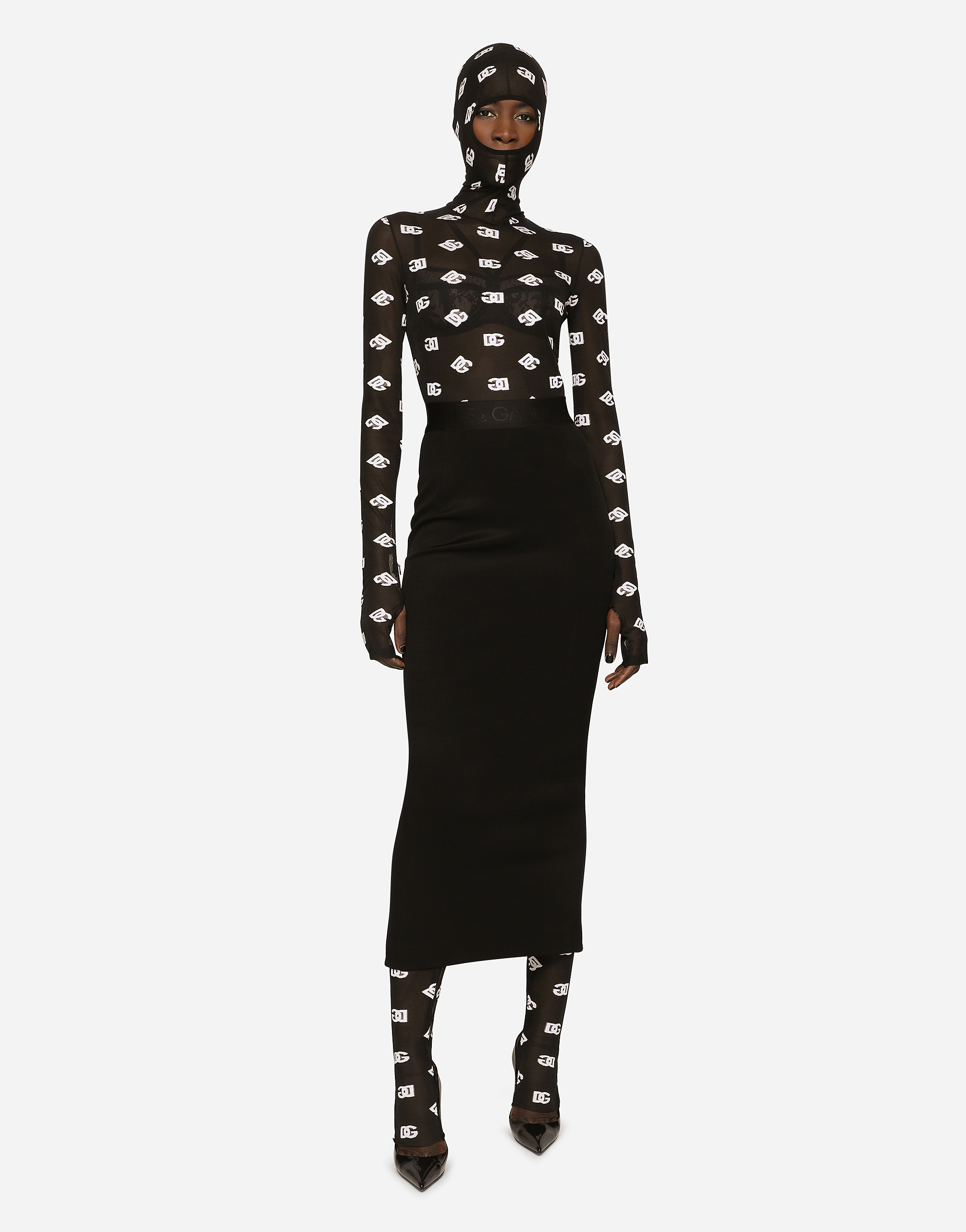 Dolce & Gabbana Marquisette Jumpsuit With Hood And Logo Print In Multicolor