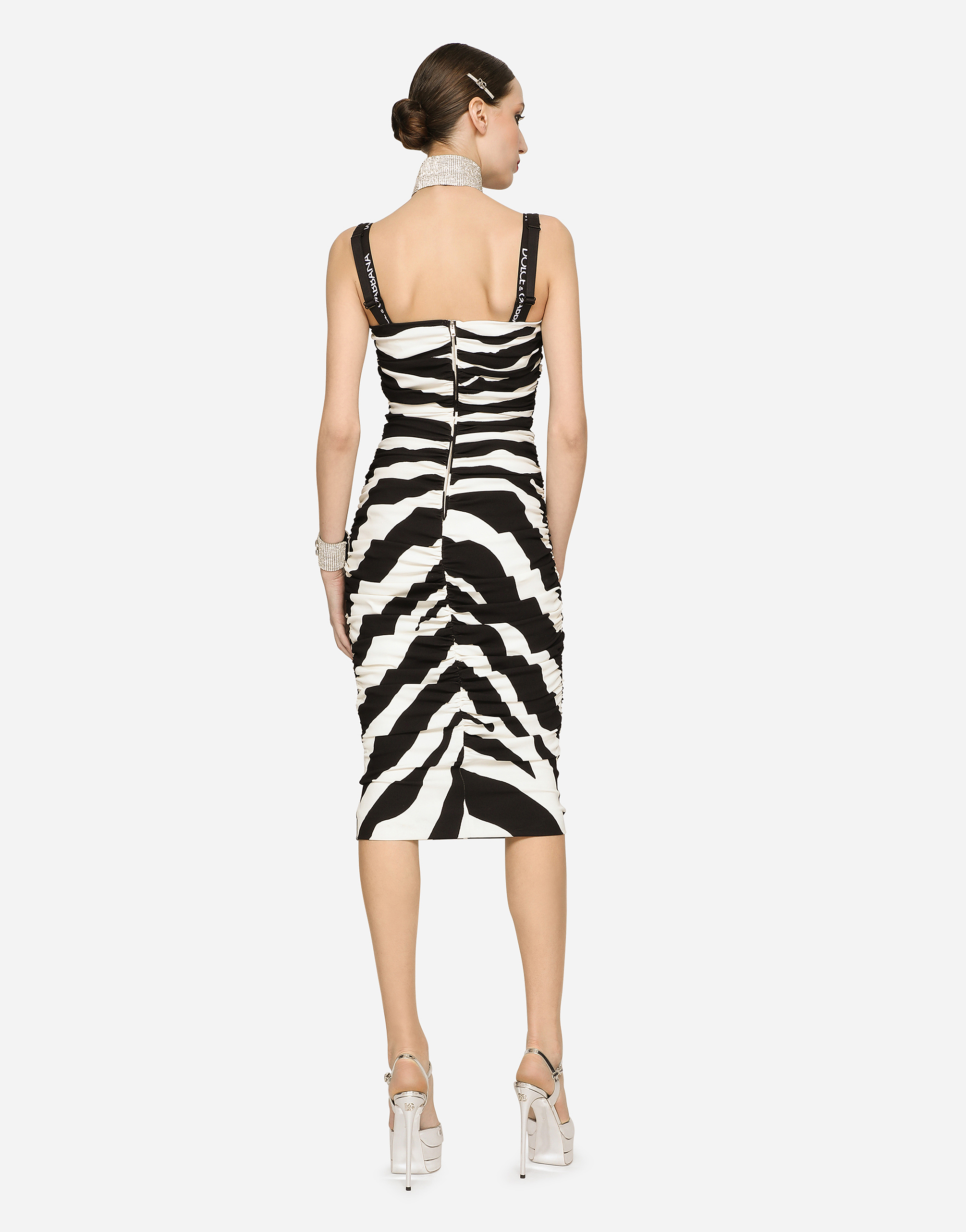 DOLCE & GABBANA ZEBRA-PRINT CADY CALF-LENGTH DRESS WITH DRAPING