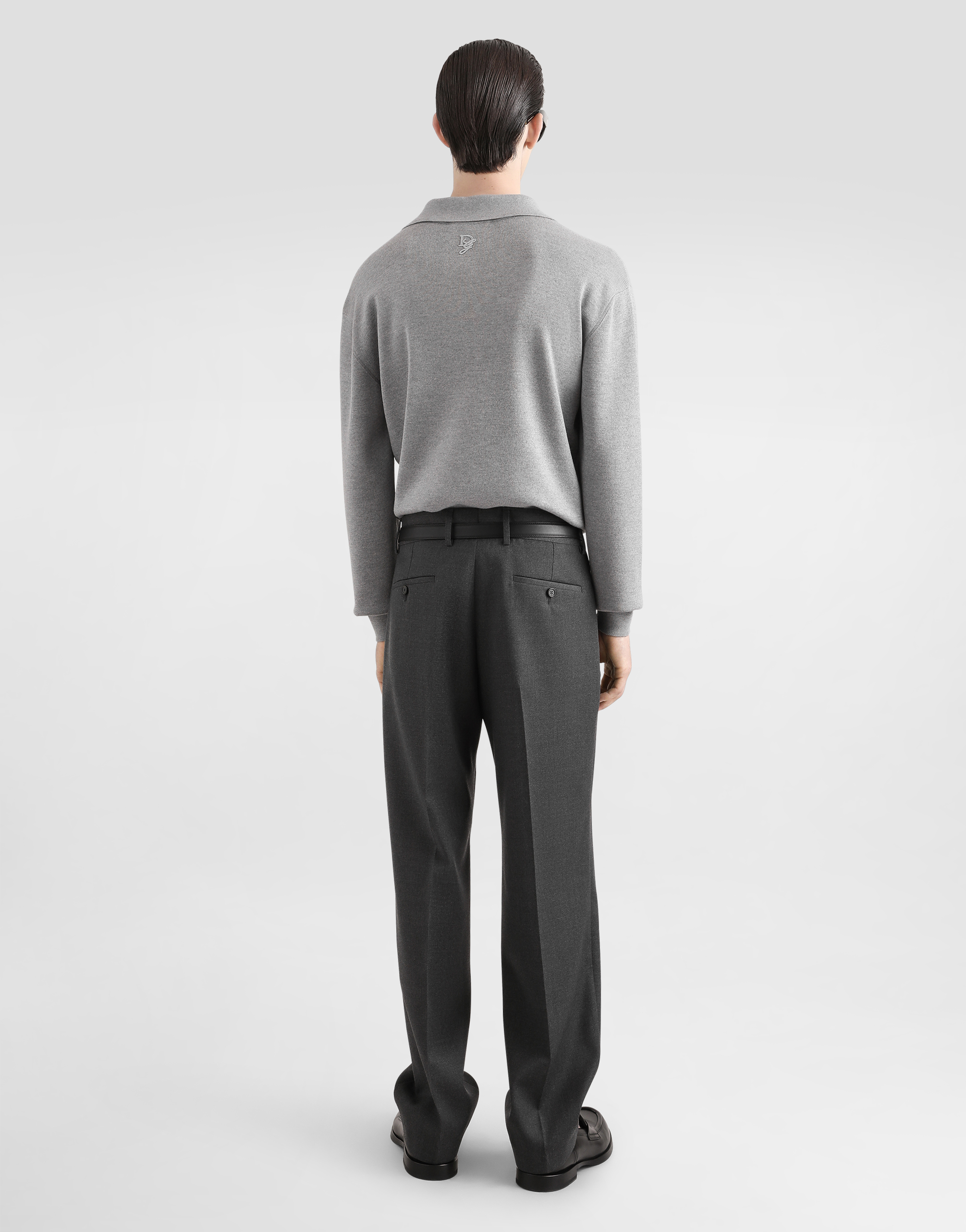 Dolce & Gabbana Wool V-neck Sweater With Dg Embroidery In Grey