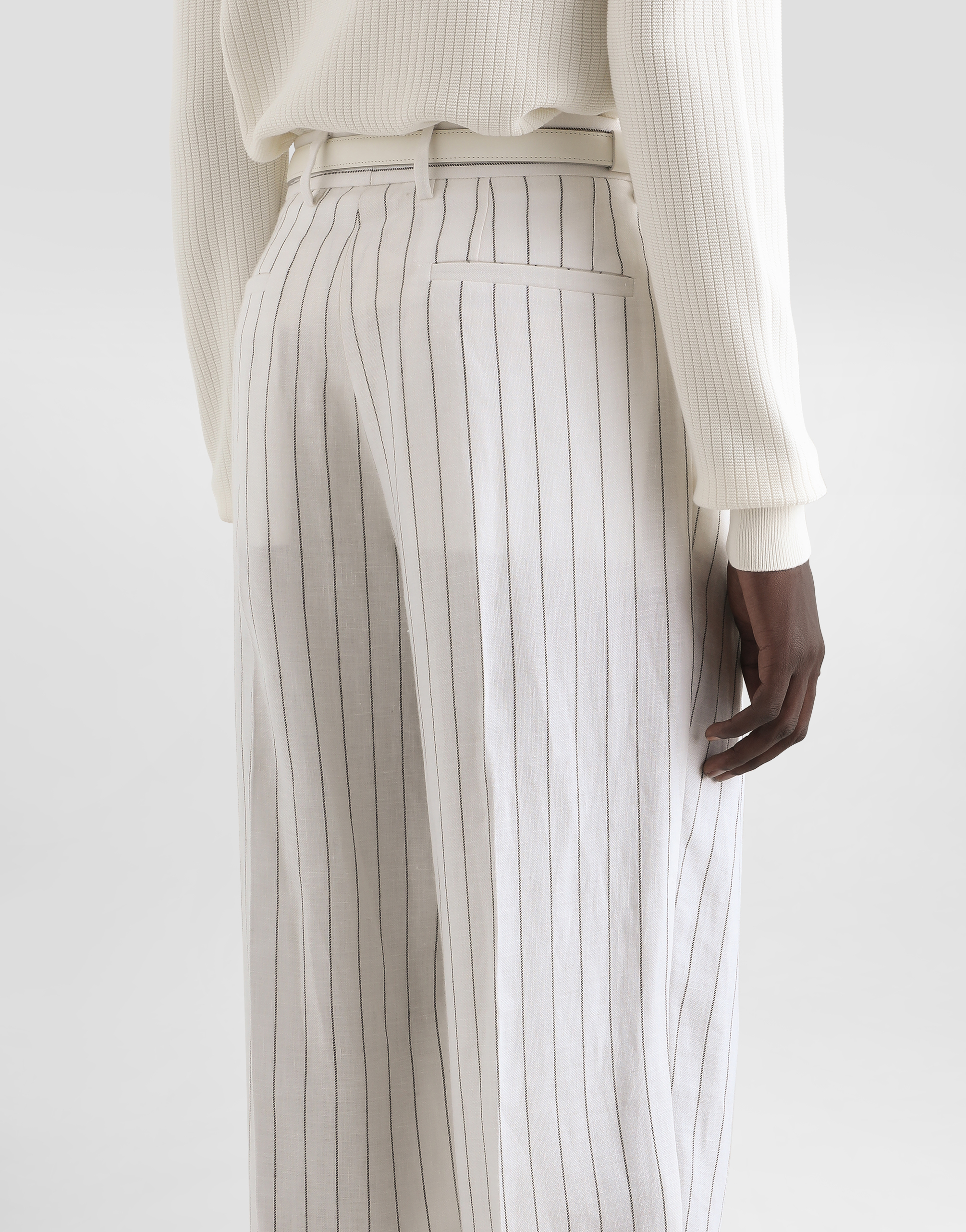 Pinstripe linen-blend pants with double darts