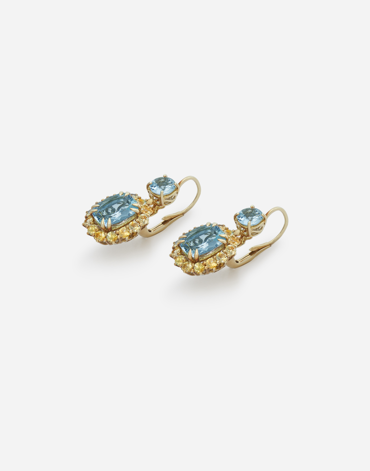 Shop Dolce & Gabbana Herritage Earrings In Yellow Gold With Aquamarines And Yellow Sapphires