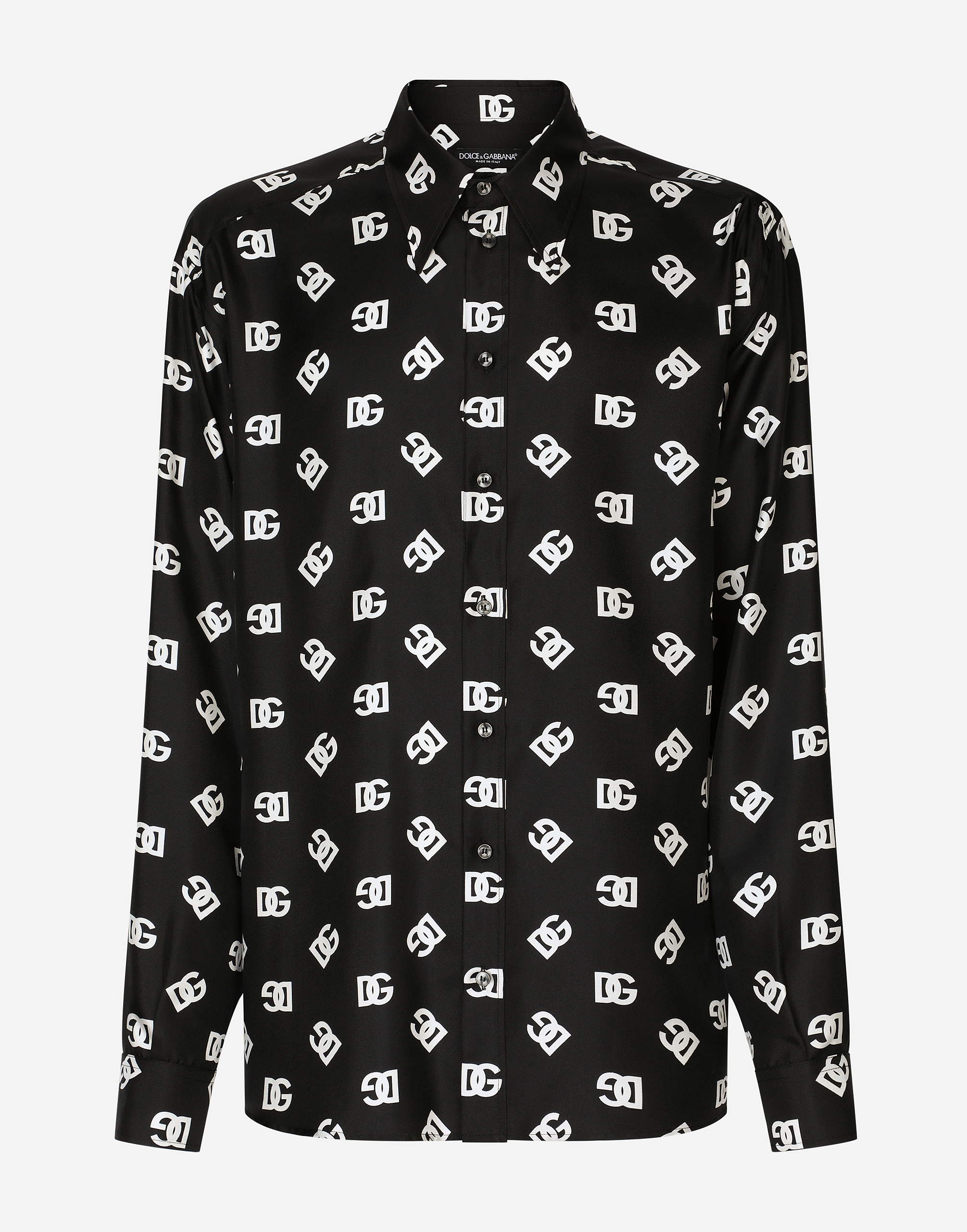 DOLCE & GABBANA OVERSIZE SILK TWILL SHIRT WITH DG MONOGRAM PRINT