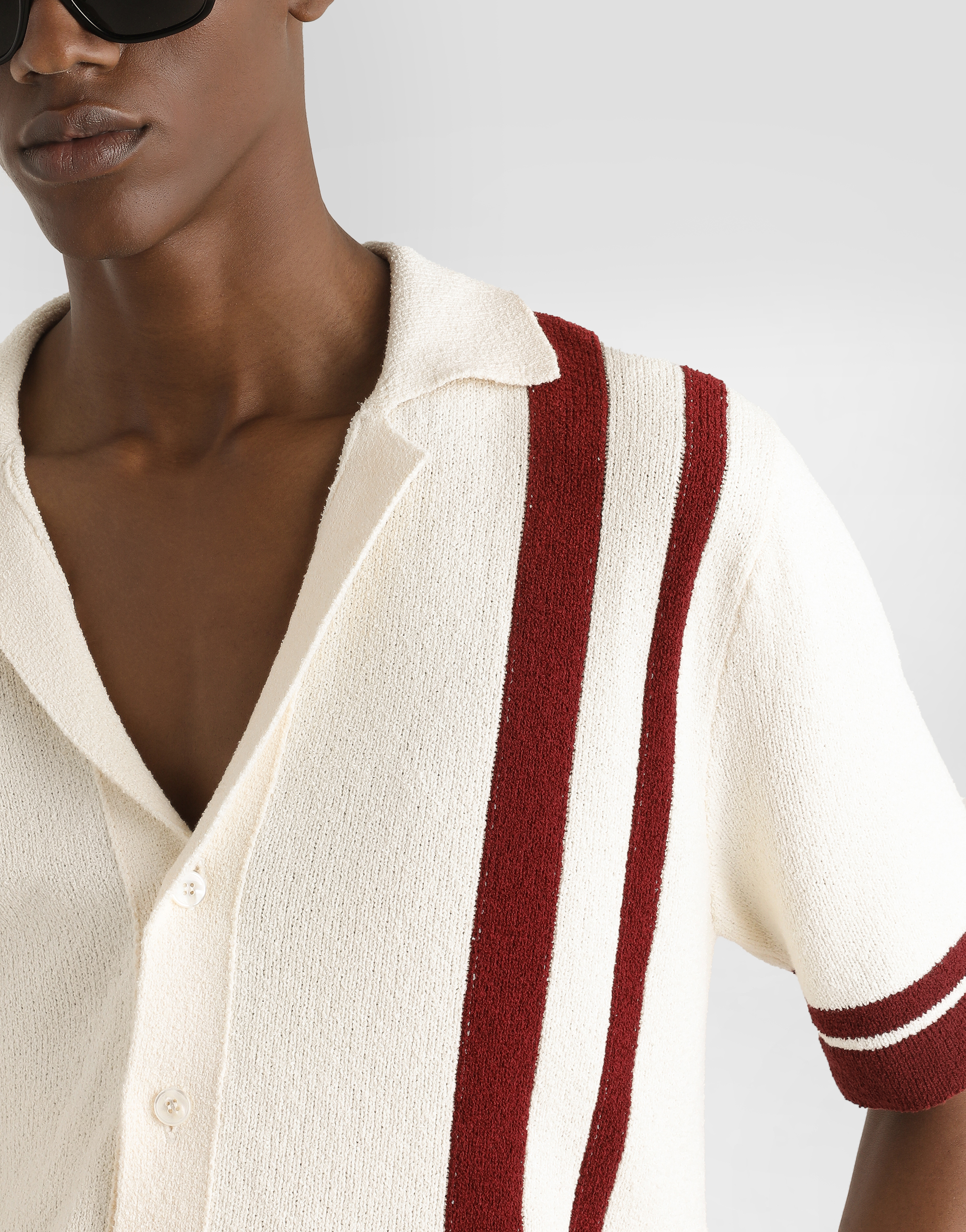 Dolce & Gabbana Cotton Knit Polo-shirt With Inlaid Stripe In Multicolor