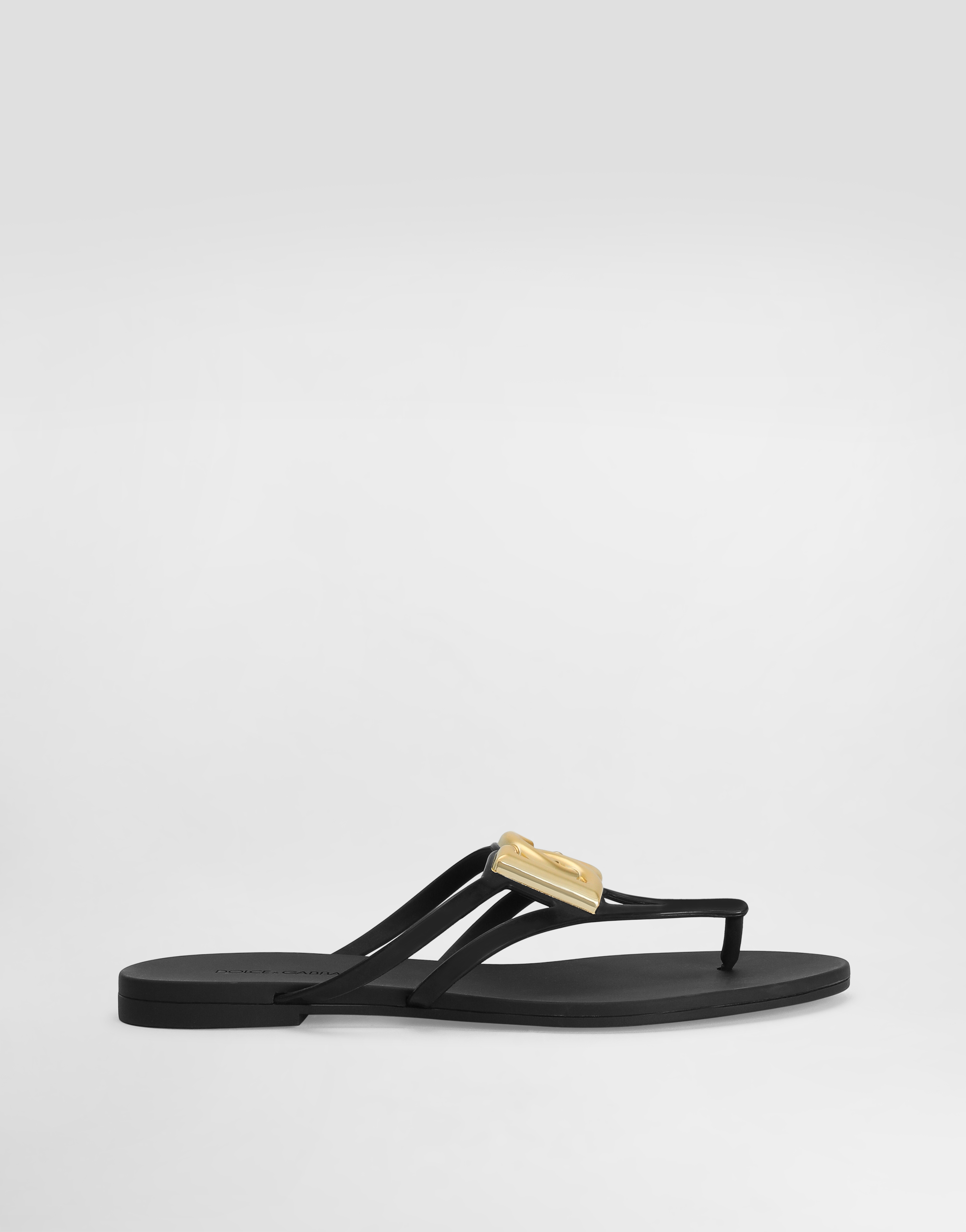 Dolce & Gabbana Women Black Thong Sandals With Logo Plaque On The Front In Rubber Woman