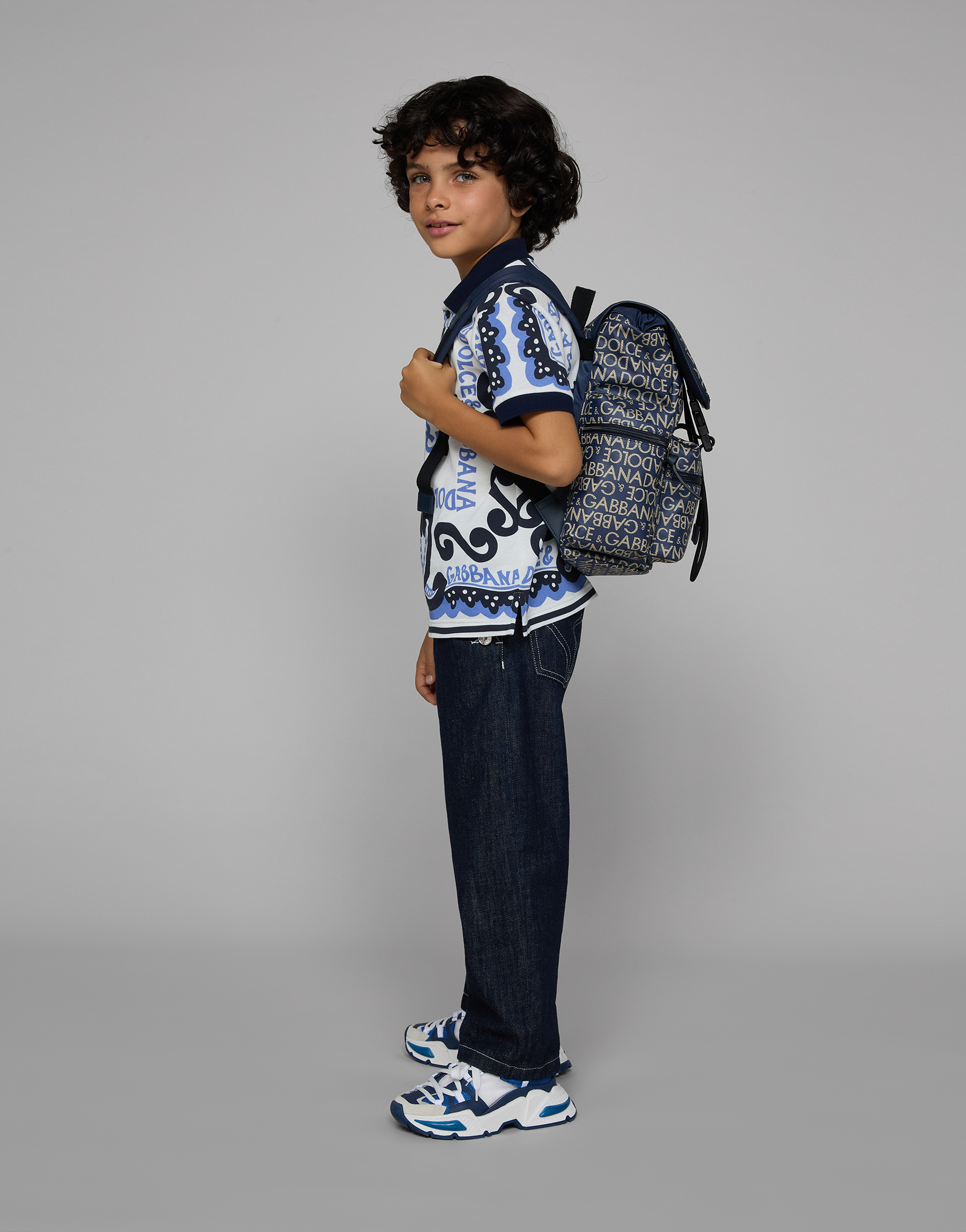 Dolce & Gabbana Coated Jacquard Backpack In Blue