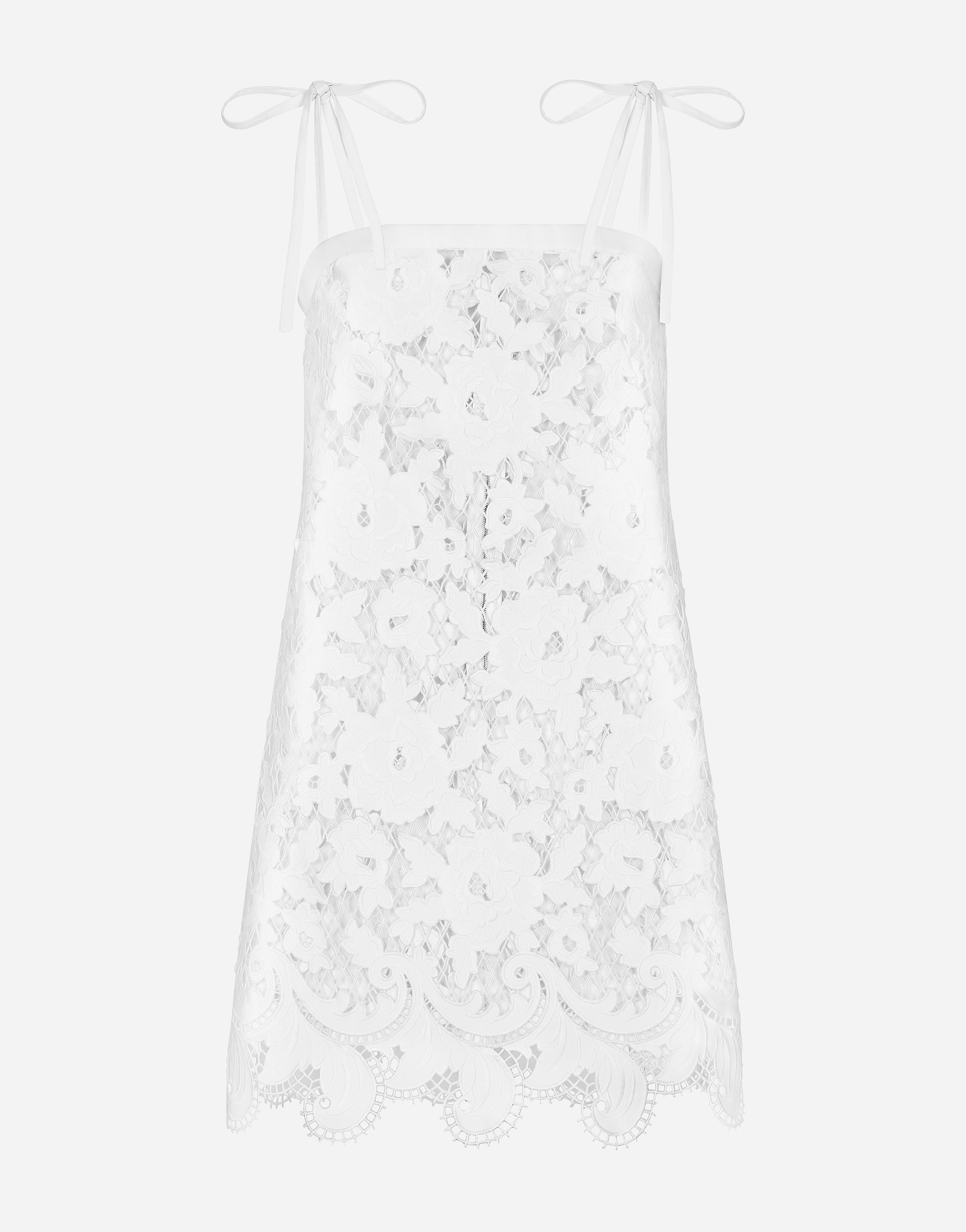 Dolce & Gabbana Cotton Minidress With Floral Openwork Embroidery - Woman Dresses White