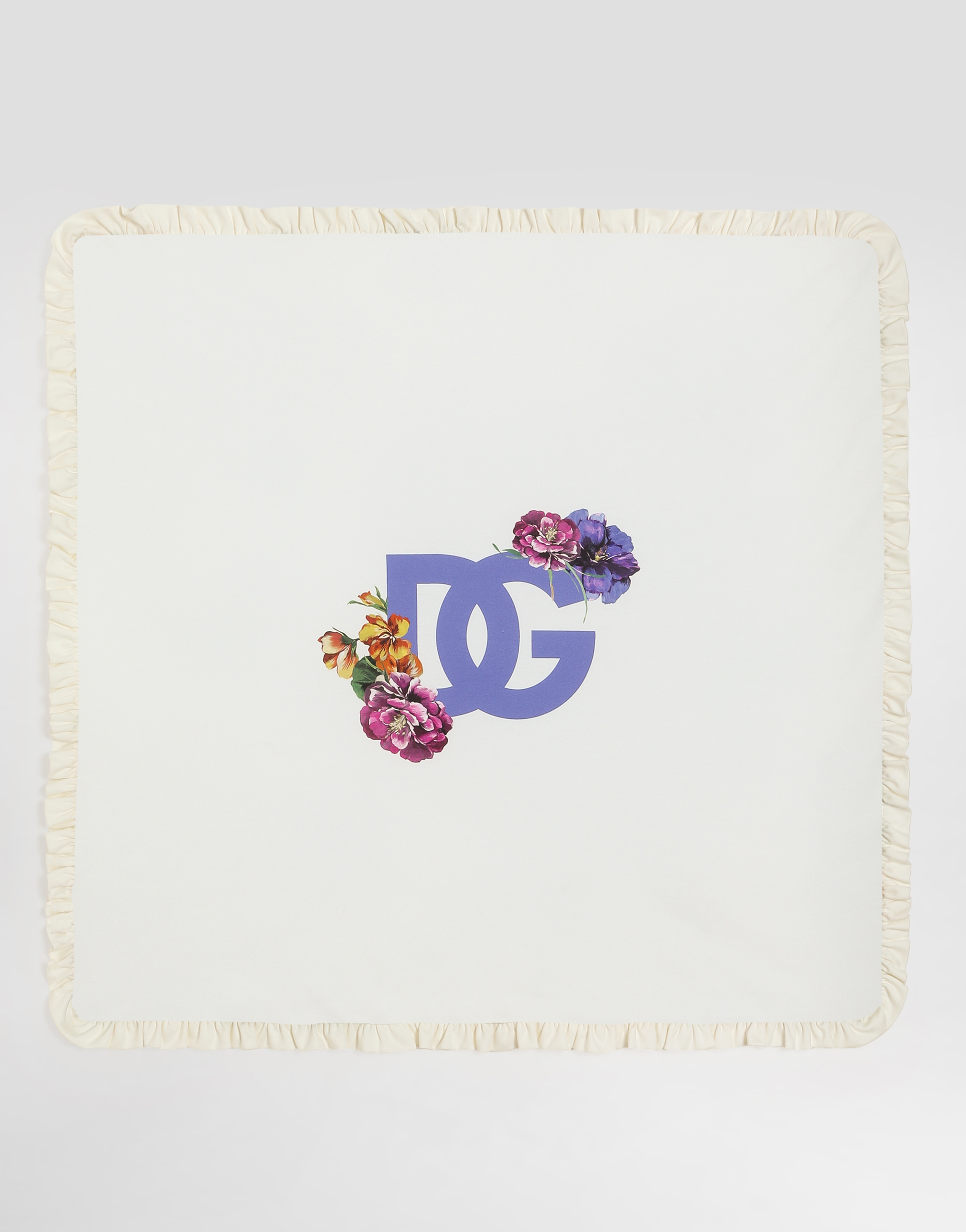 Dolce & Gabbana Flower-print Interlock Blanket With Ruffles In White