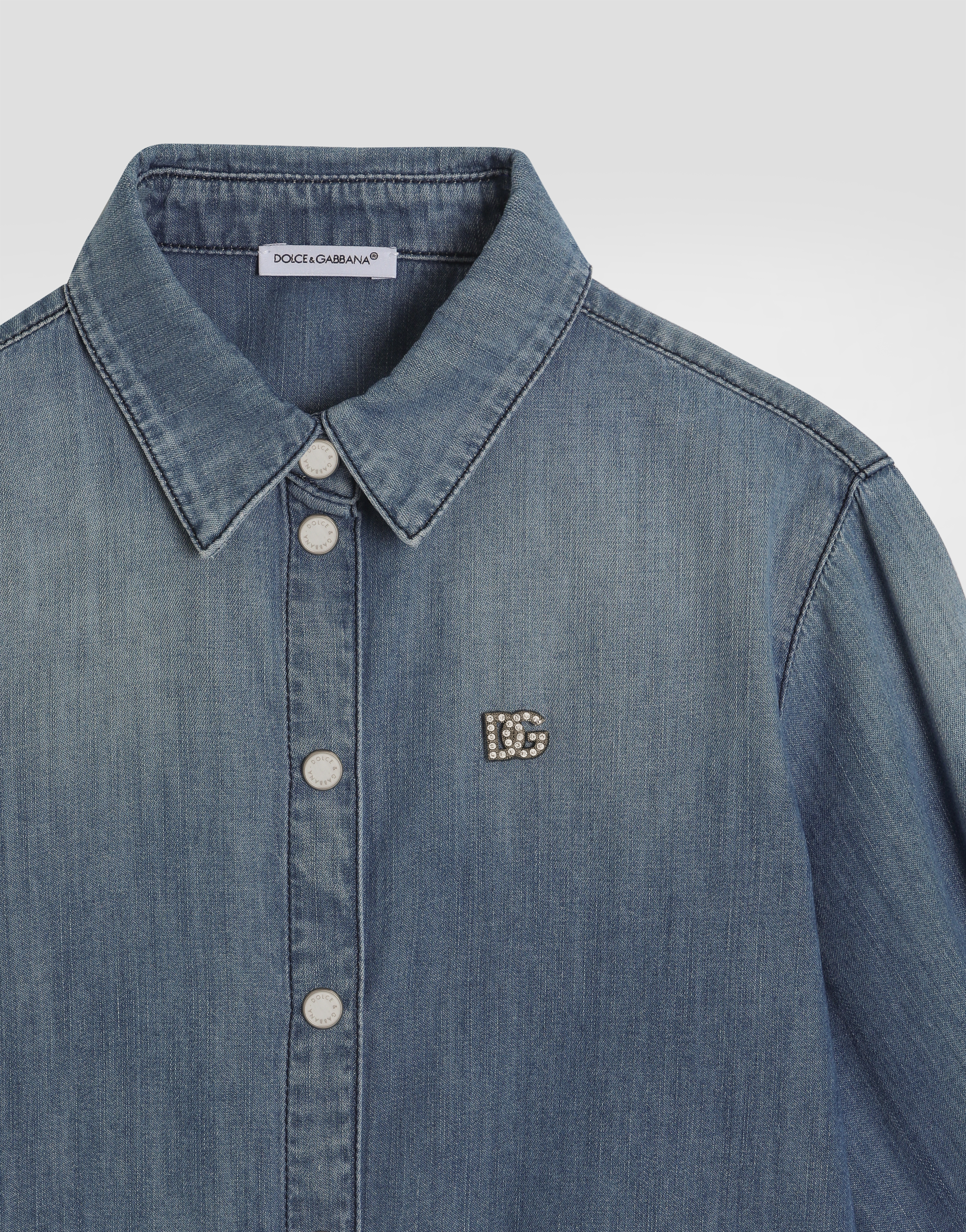 Dolce & Gabbana Denim Shirt With Dg Logo In Multicolor