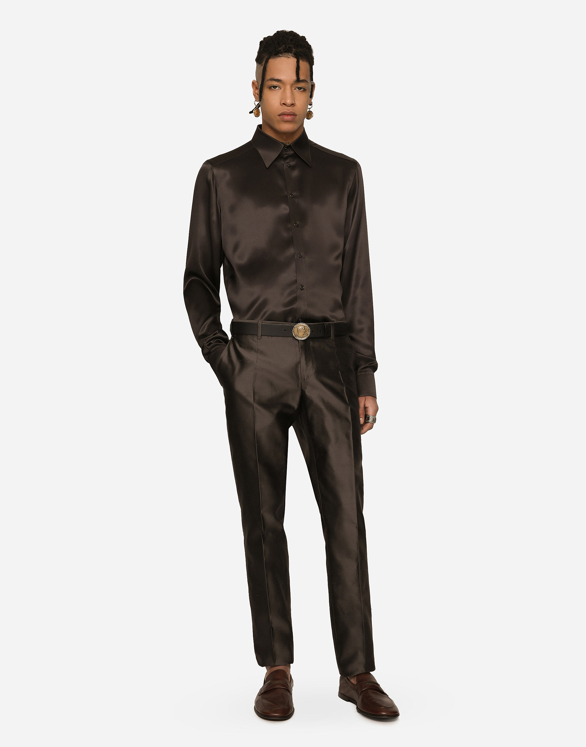 DOLCE & GABBANA SILK SATIN MARTINI-FIT SHIRT