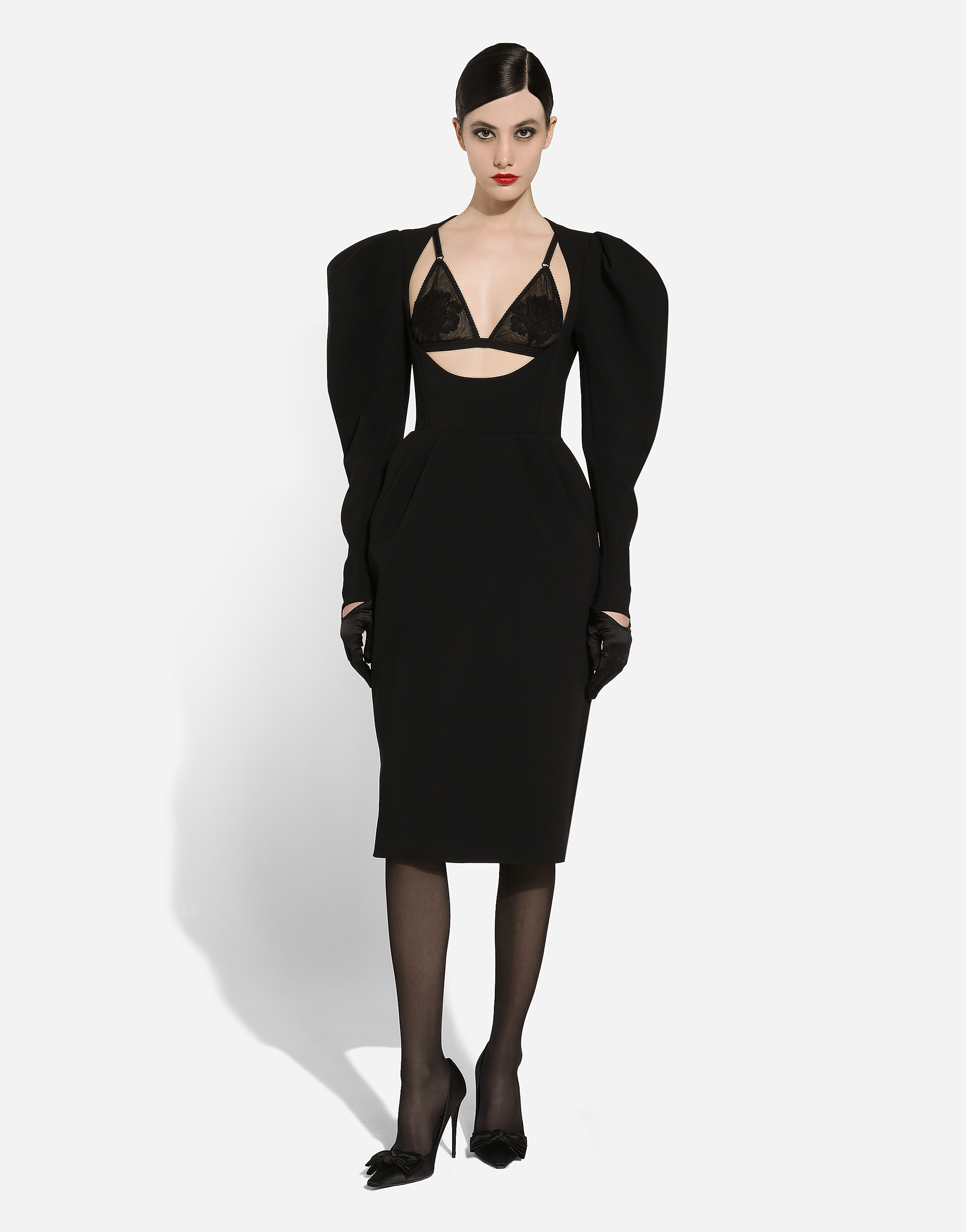 Dolce & Gabbana Calf-length Wool Dress With Open Neckline In Black