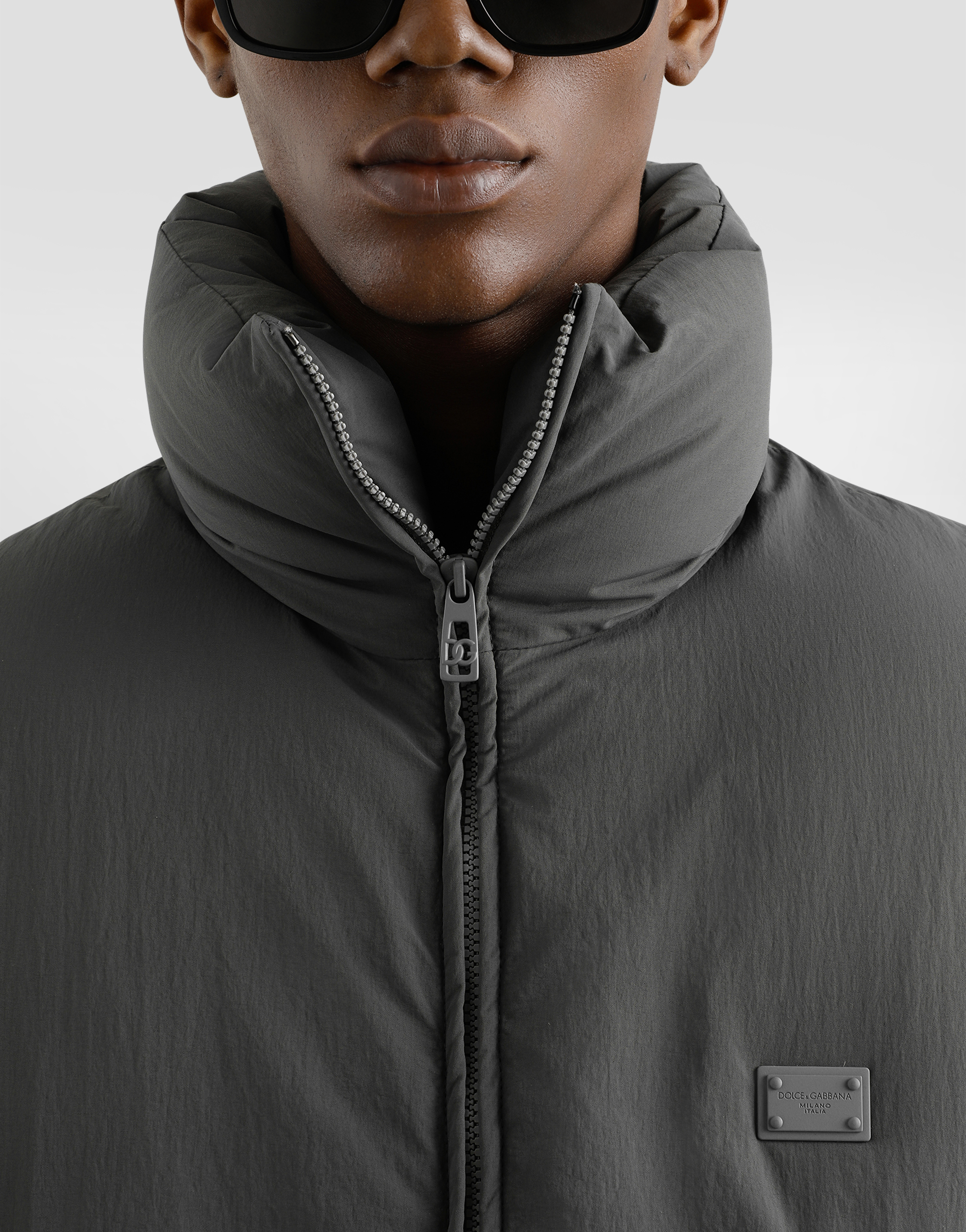 DOLCE & GABBANA PADDED TECHNICAL FABRIC JACKET WITH A HIGH NECK AND TAG