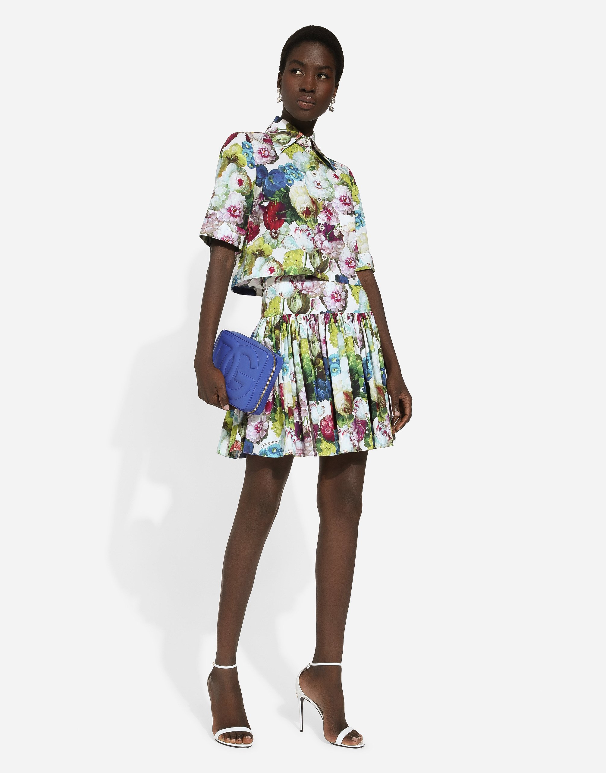 Shop Dolce & Gabbana Short Cotton Skirt With Nocturnal Flower Print