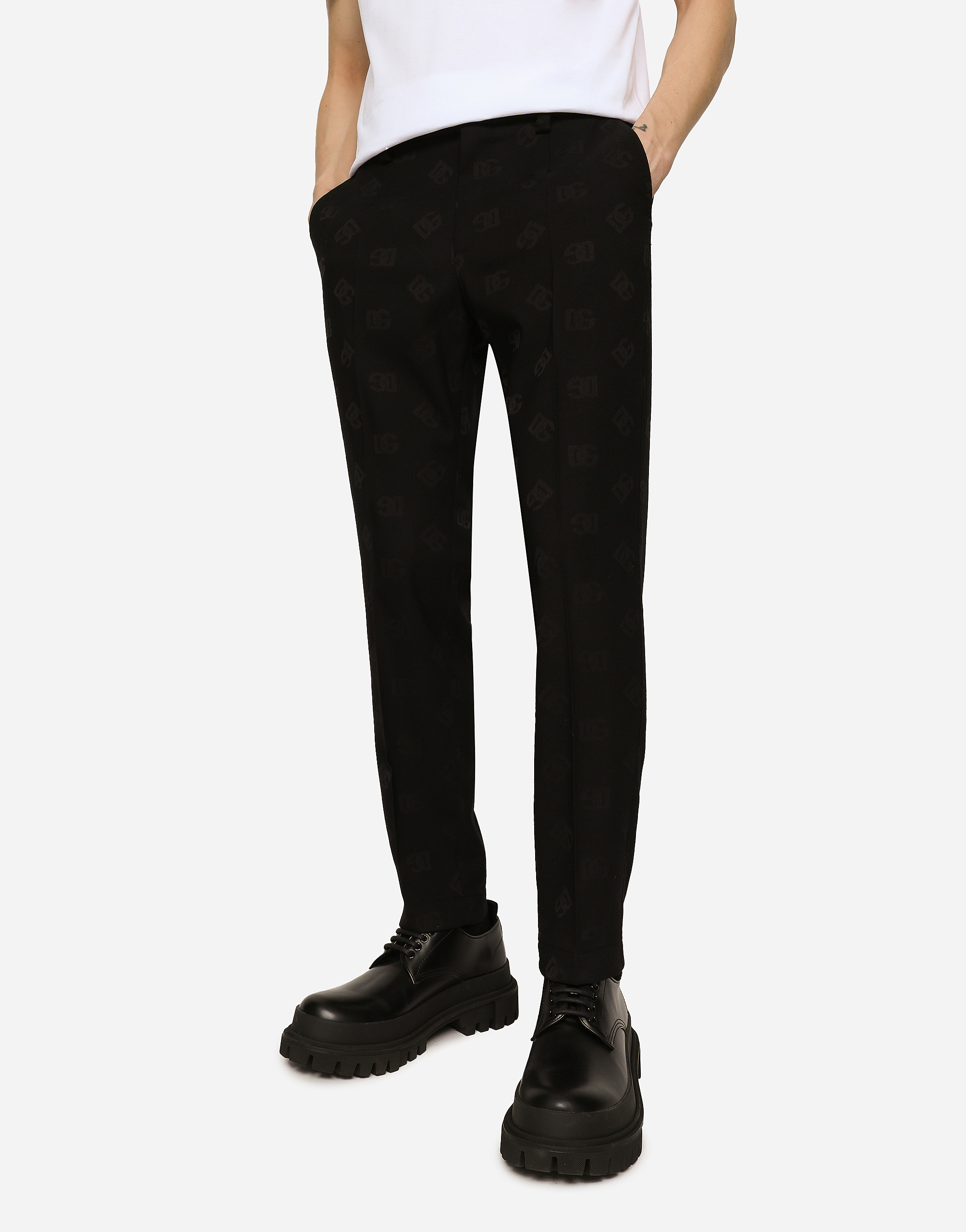 Stretch wool jacquard pants with DG Monogram design