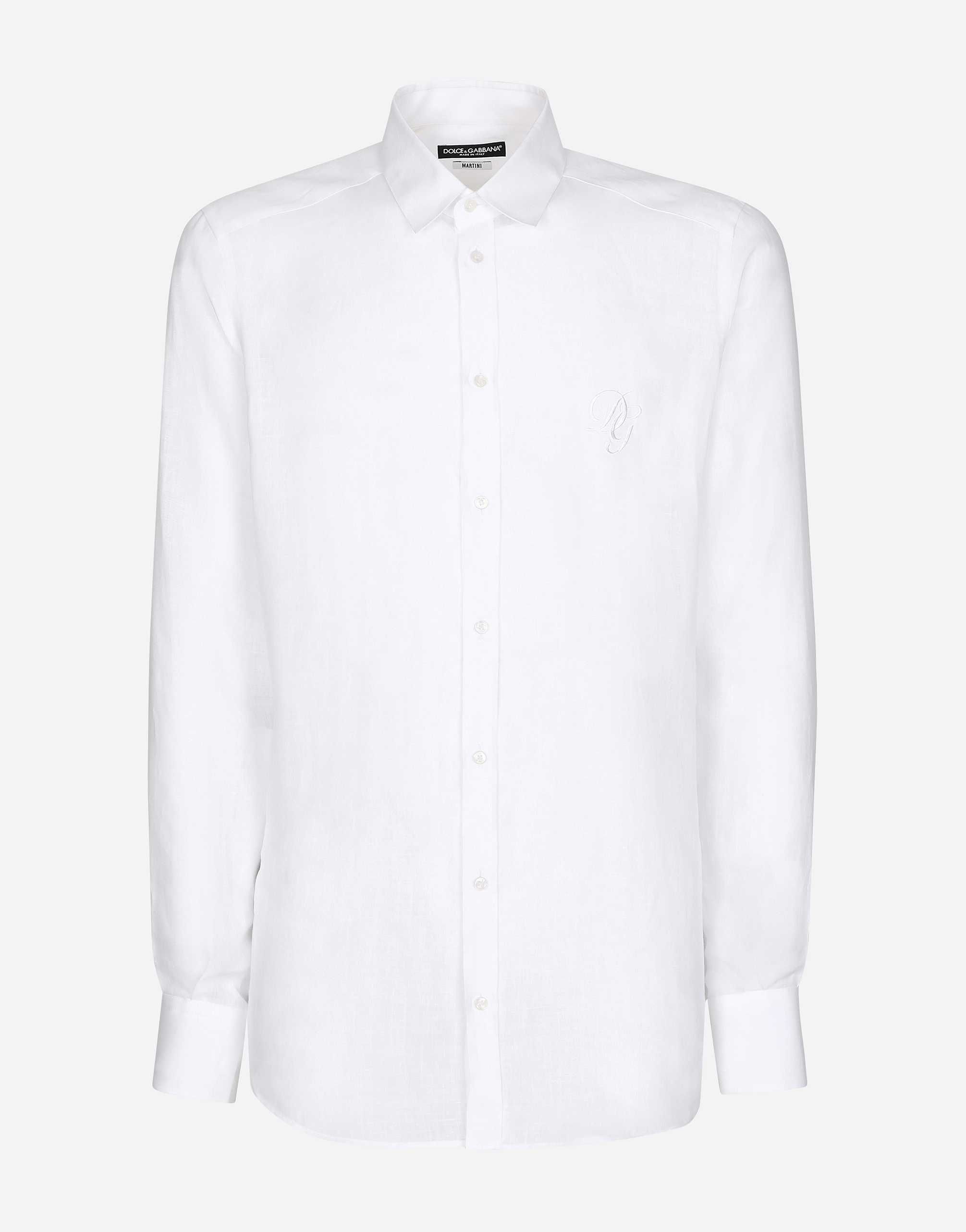 DOLCE & GABBANA LINEN MARTINI-FIT SHIRT WITH DG EMBROIDERY