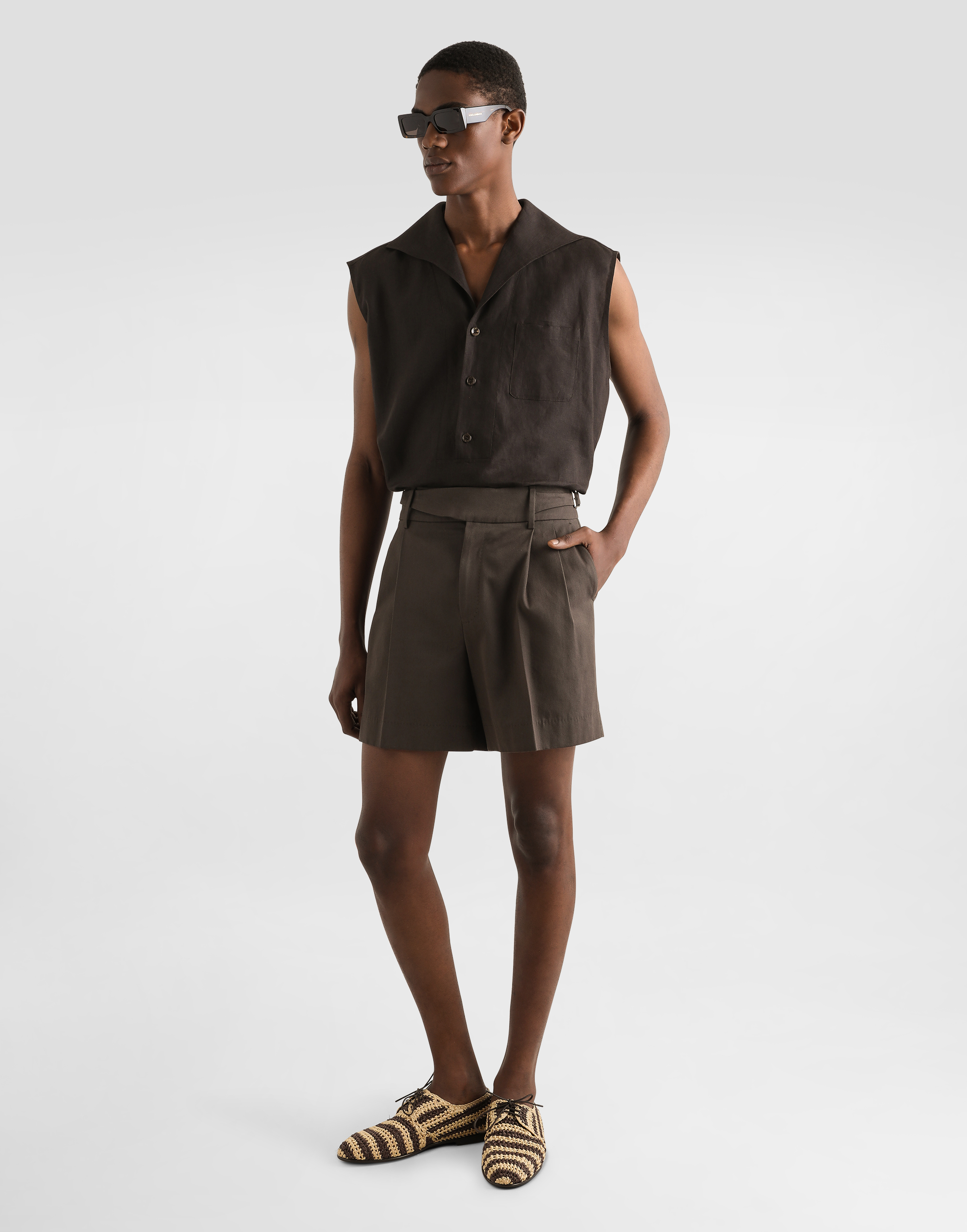 Dolce & Gabbana Cotton Gabardine Shorts With Double Darts In Brown