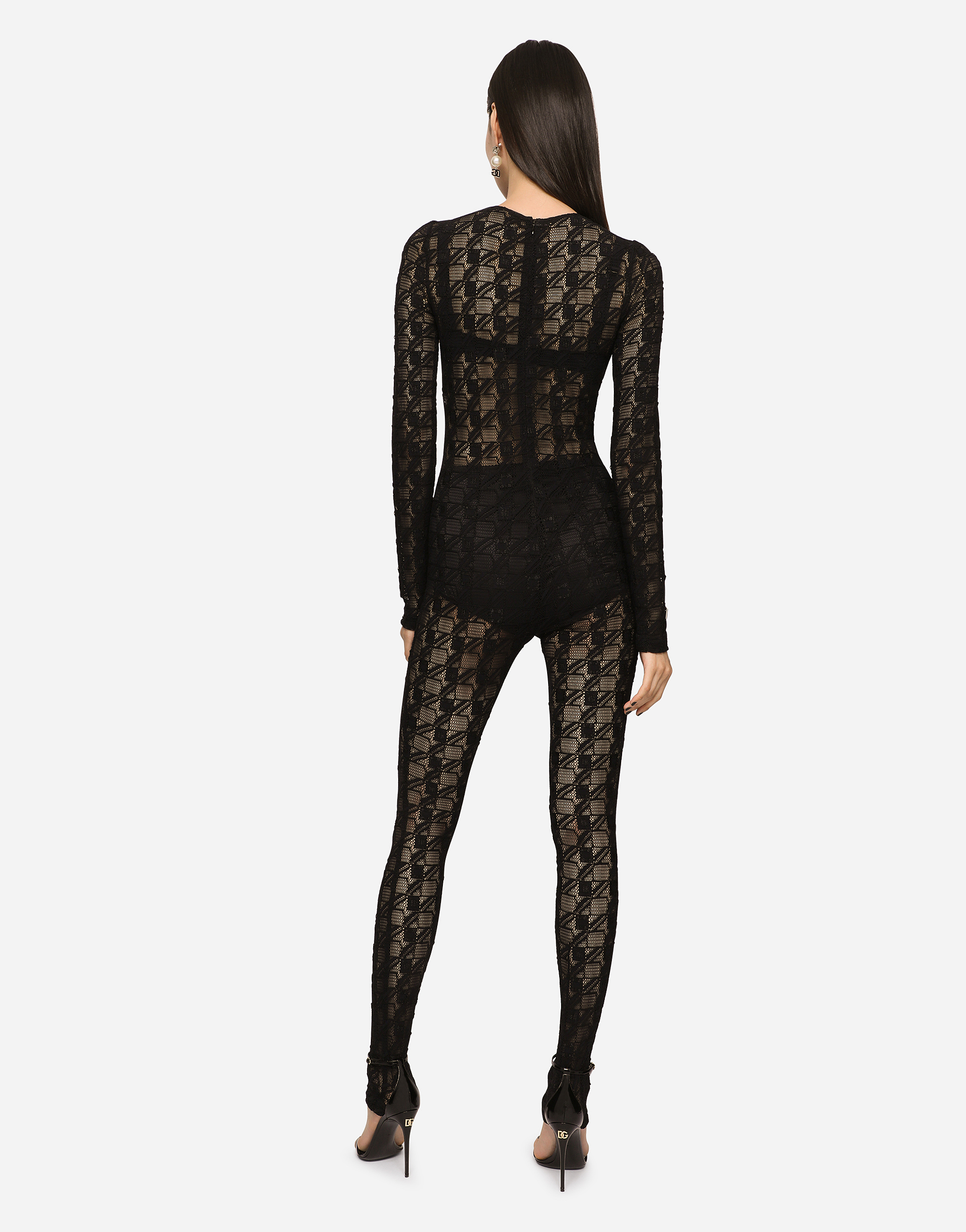 Dolce & Gabbana Jacquard Stretch Lace Jumpsuit In Black