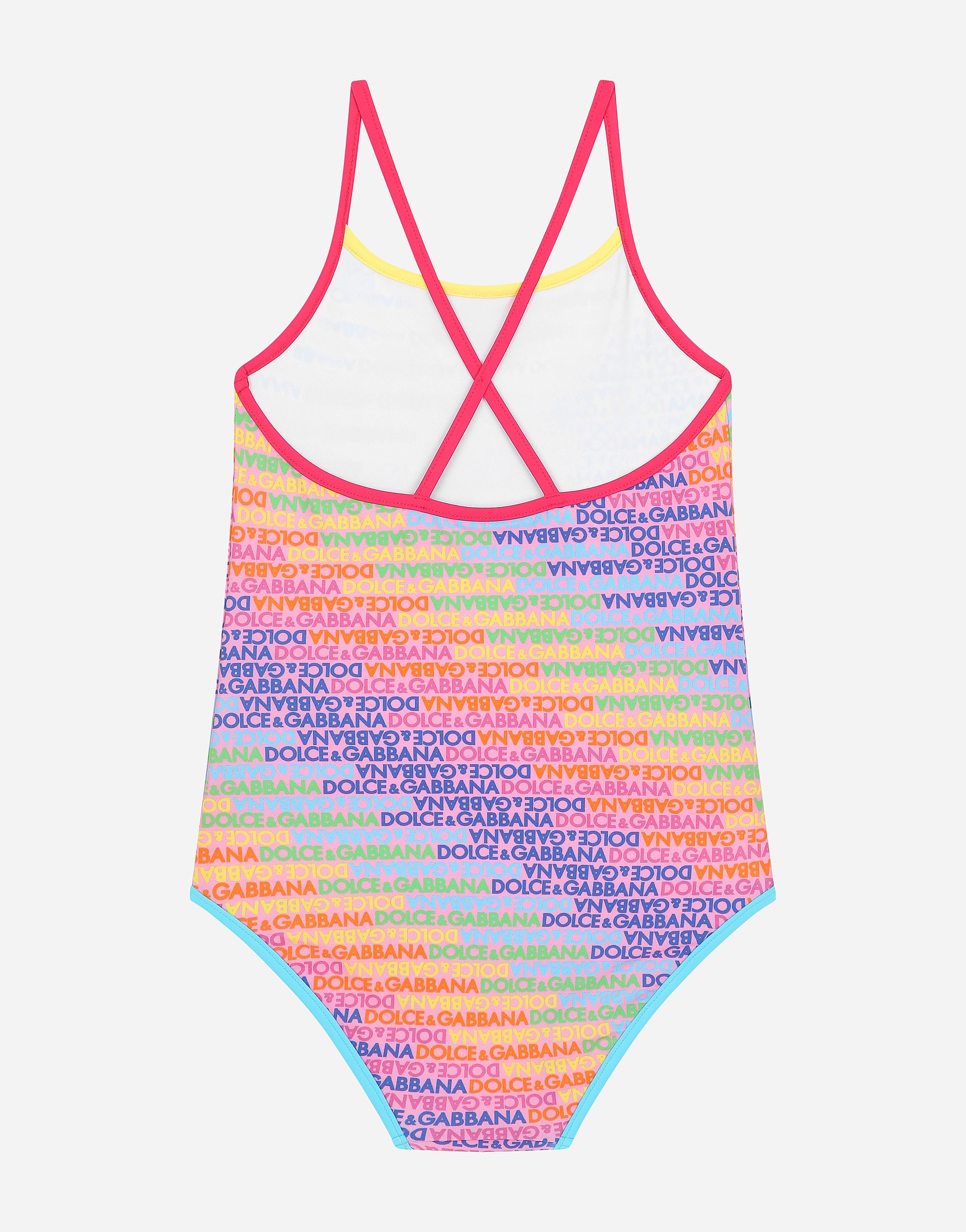 Spandex one-piece swimsuit with all-over logo print