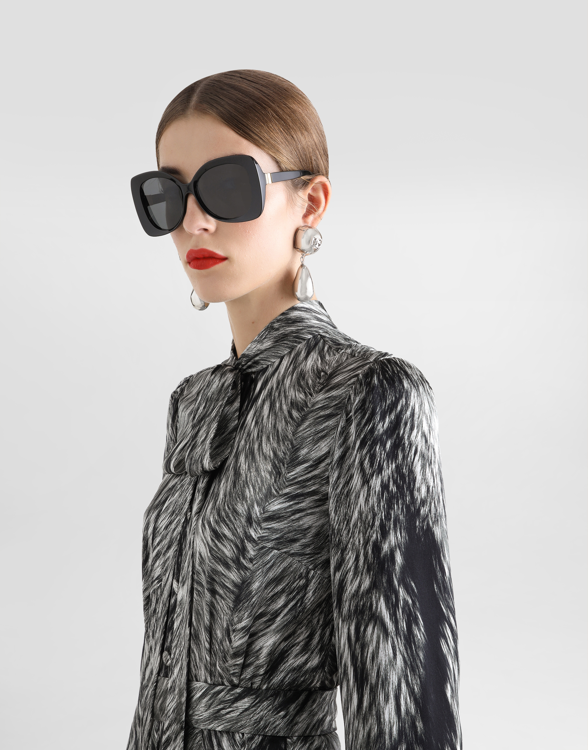 Dolce & Gabbana Fur-print Midi Dress In Grey