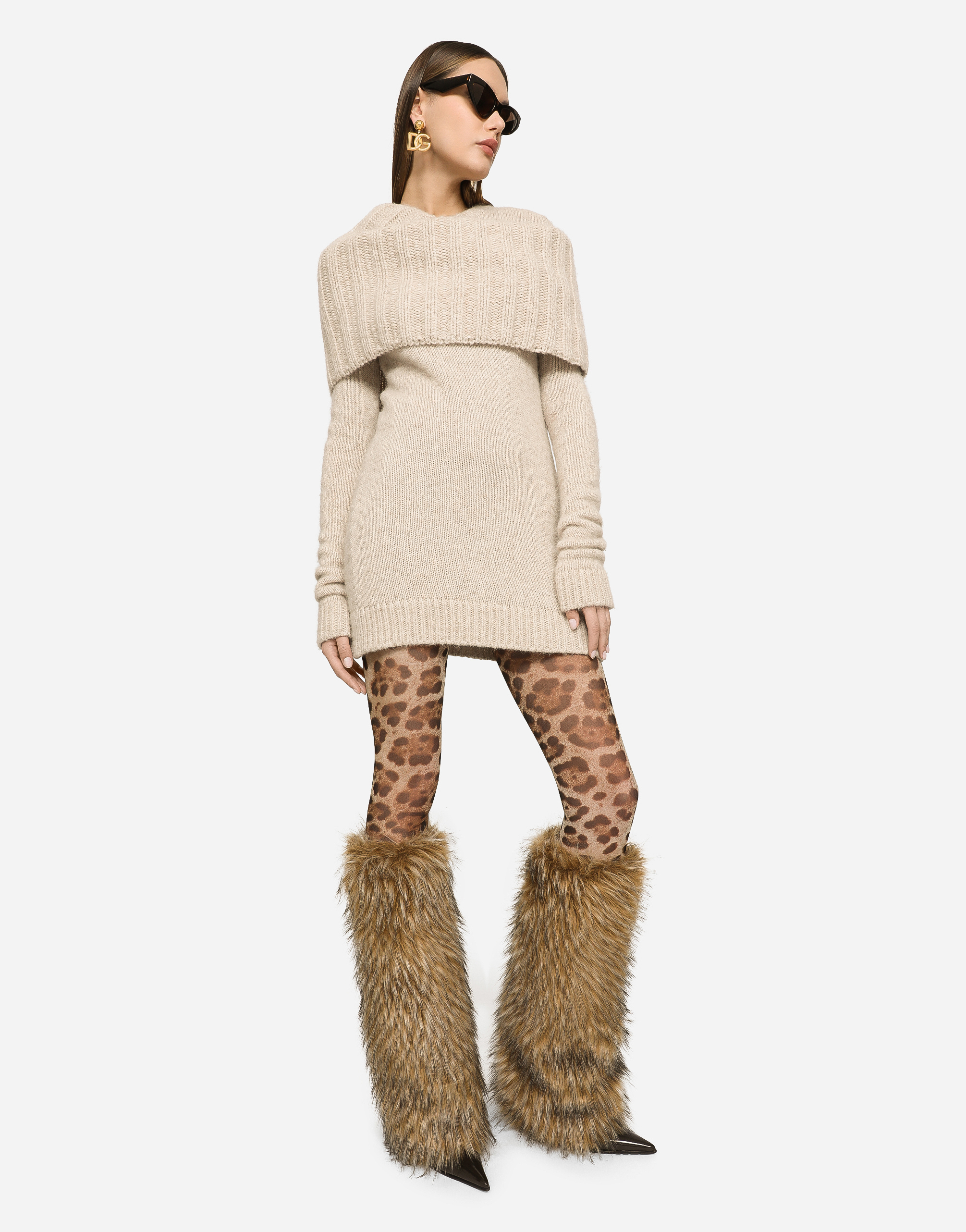 DOLCE & GABBANA LLAMA WOOL ROUND-NECK DRESS