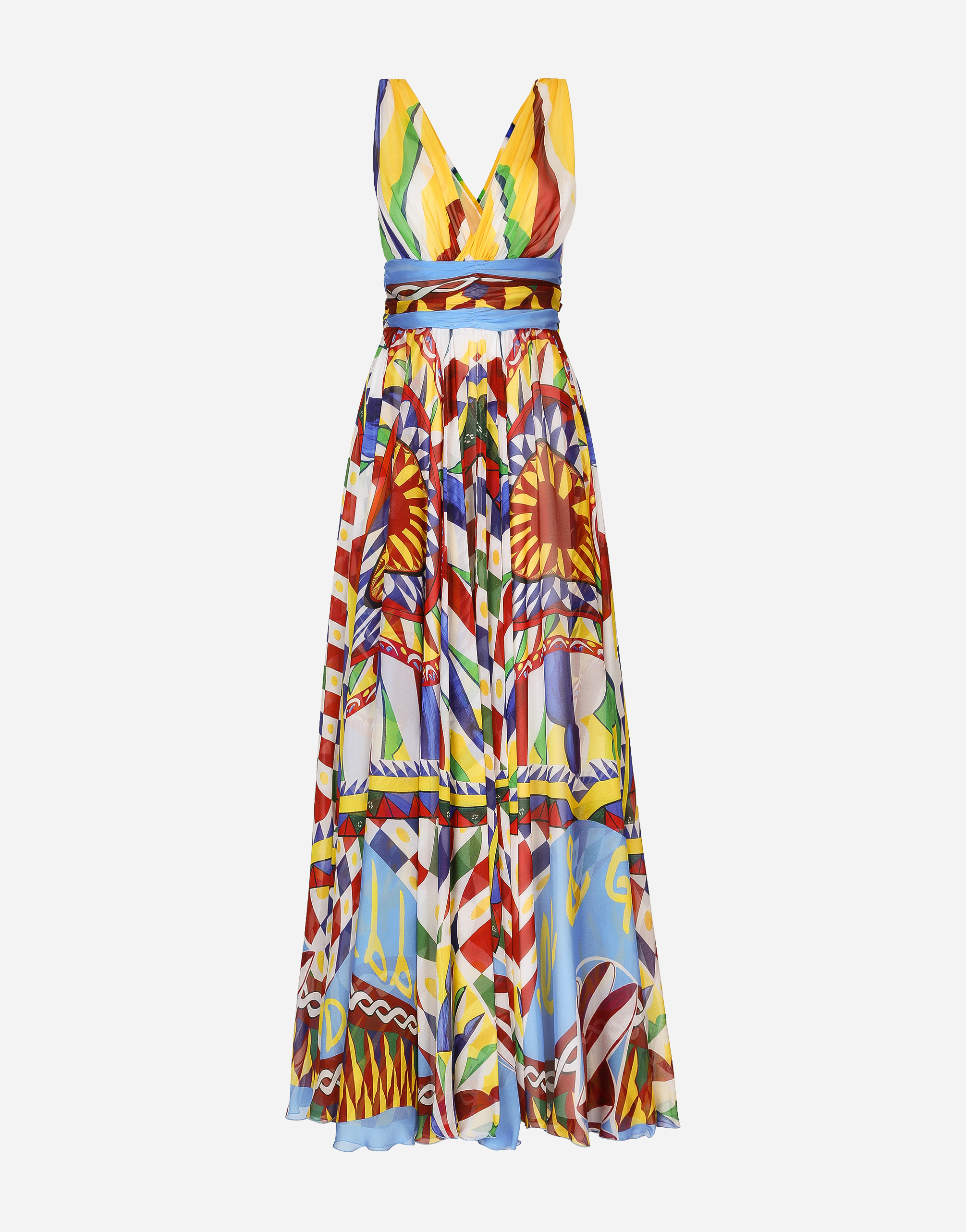 DOLCE & GABBANA LONG CARRETTO-PRINT CHIFFON DRESS
