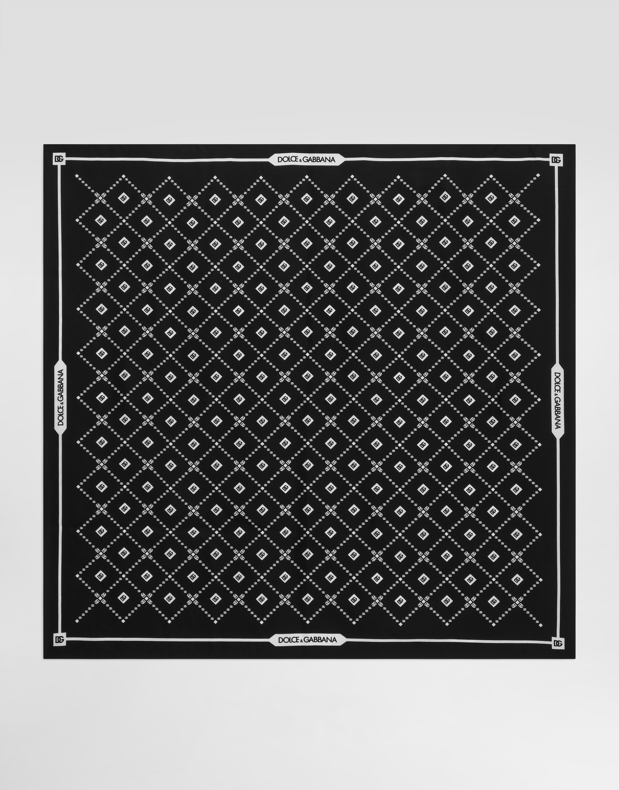 Dolce & Gabbana 70x70 Silk Twill Scarf With Micro-design And Logo In Black