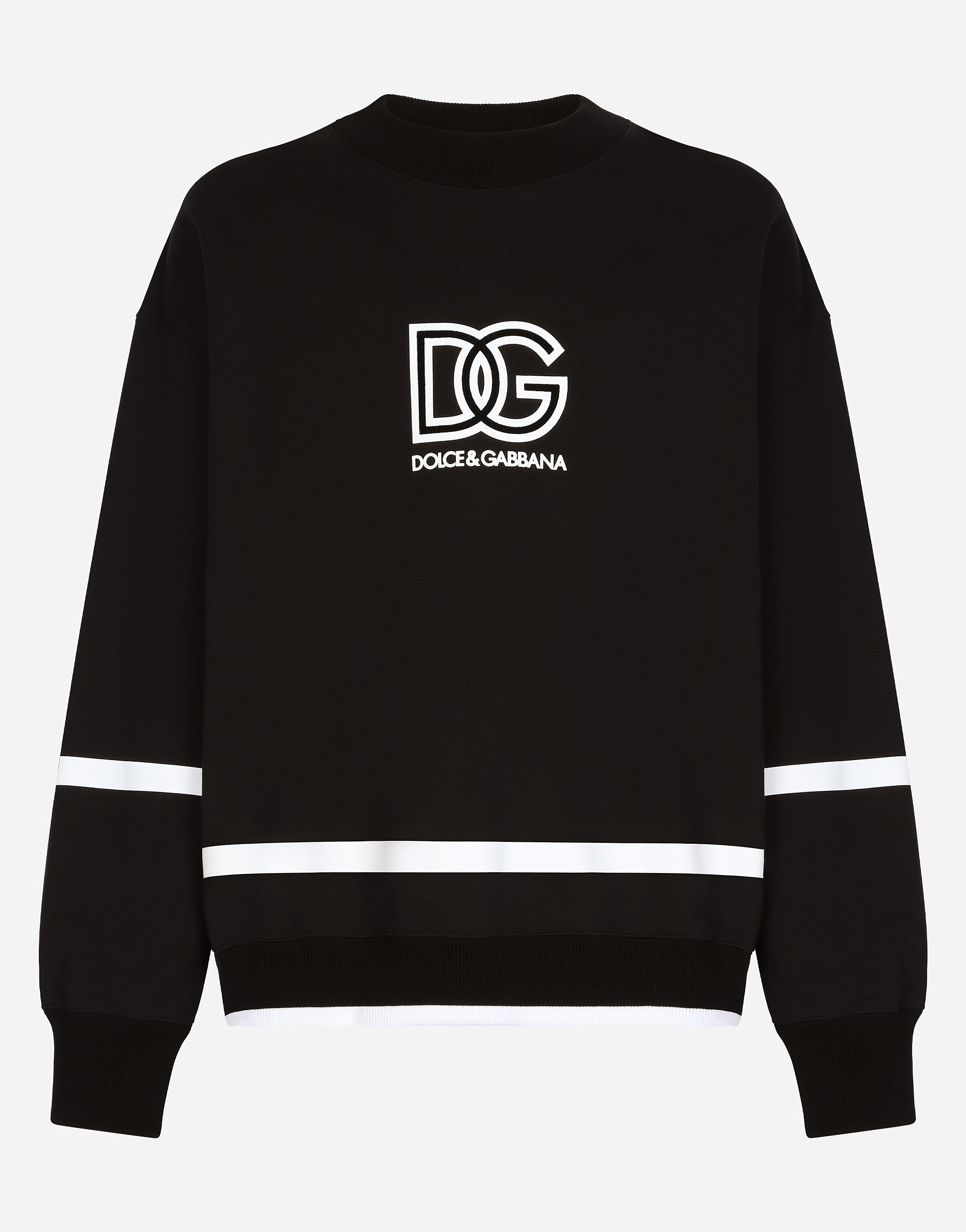 Dolce & Gabbana Logo Cotton Jersey Crewneck Sweatshirt In Black