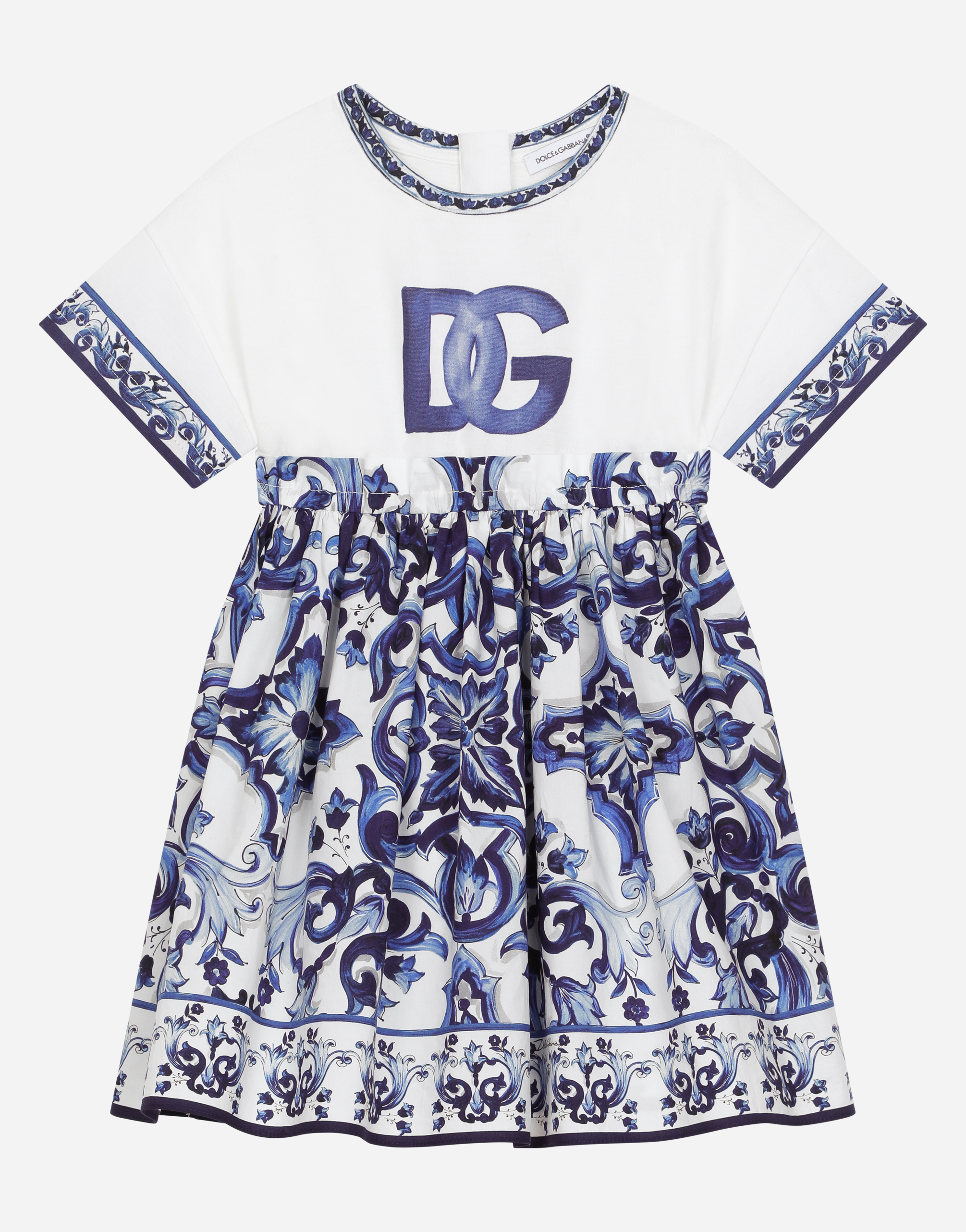 Dolce & Gabbana Majolica-print Poplin And Jersey Dress In Multicolor