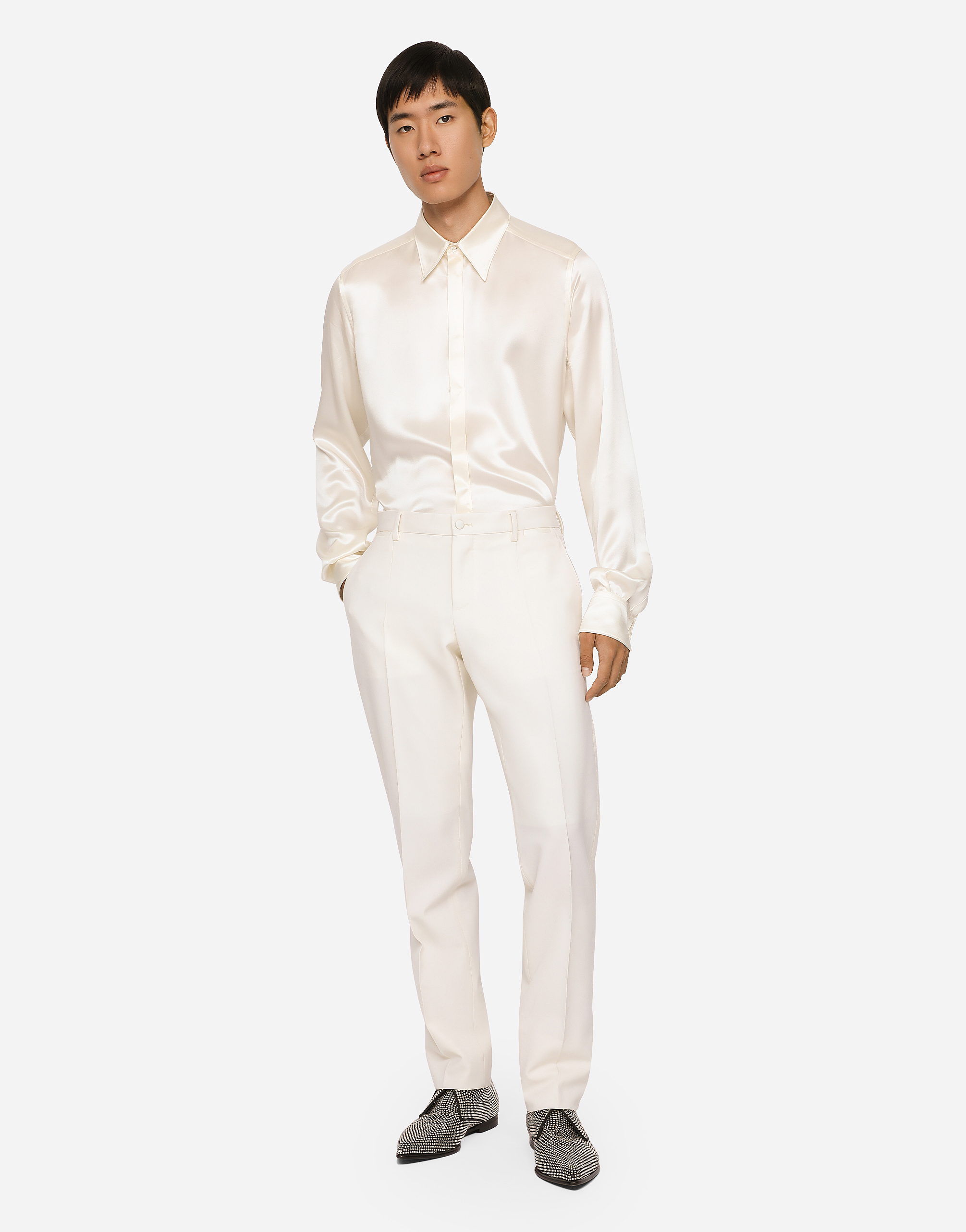Shop Dolce & Gabbana Silk Satin Martini-fit Shirt In White