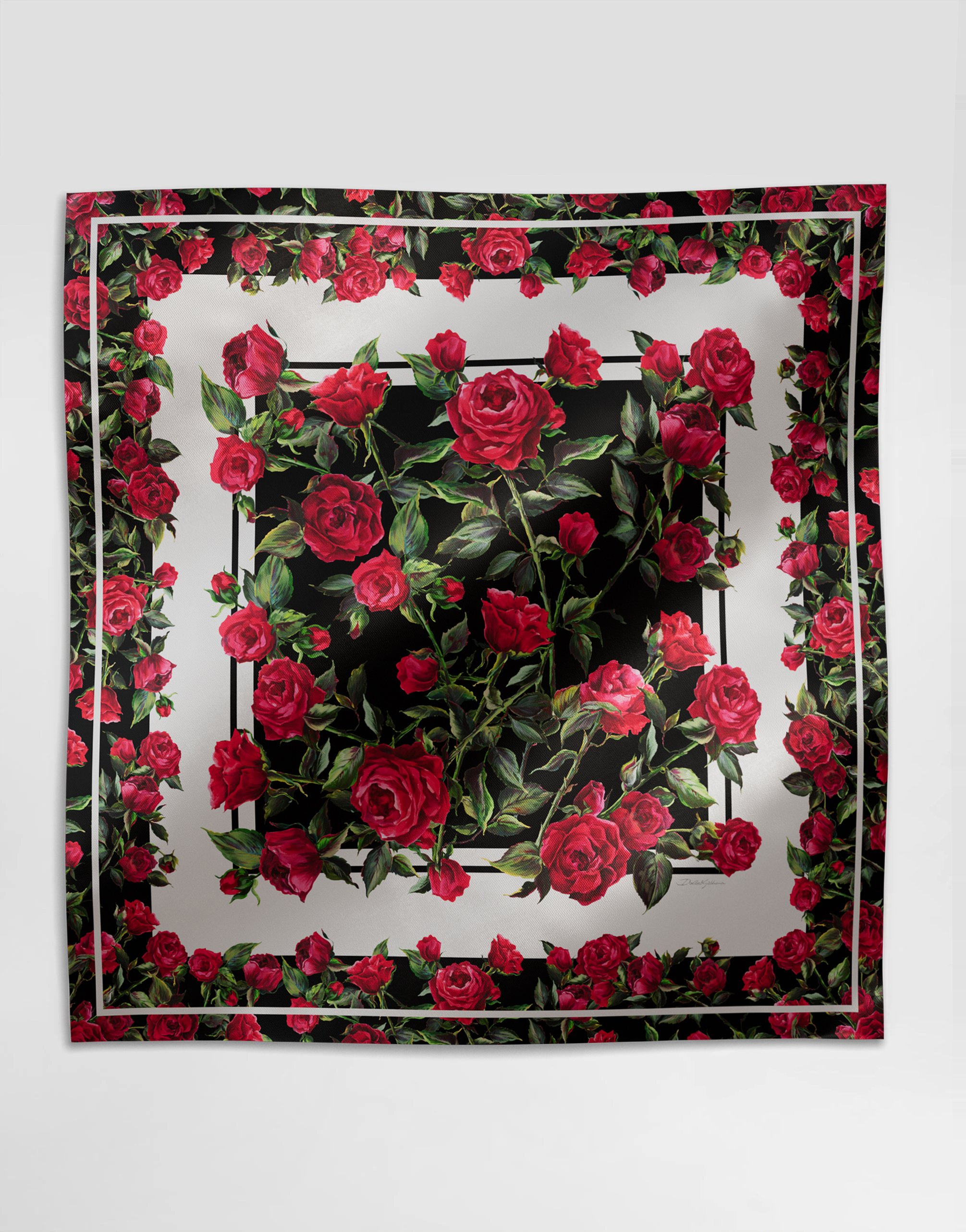 Rose-print silk twill foulard (90x90)
