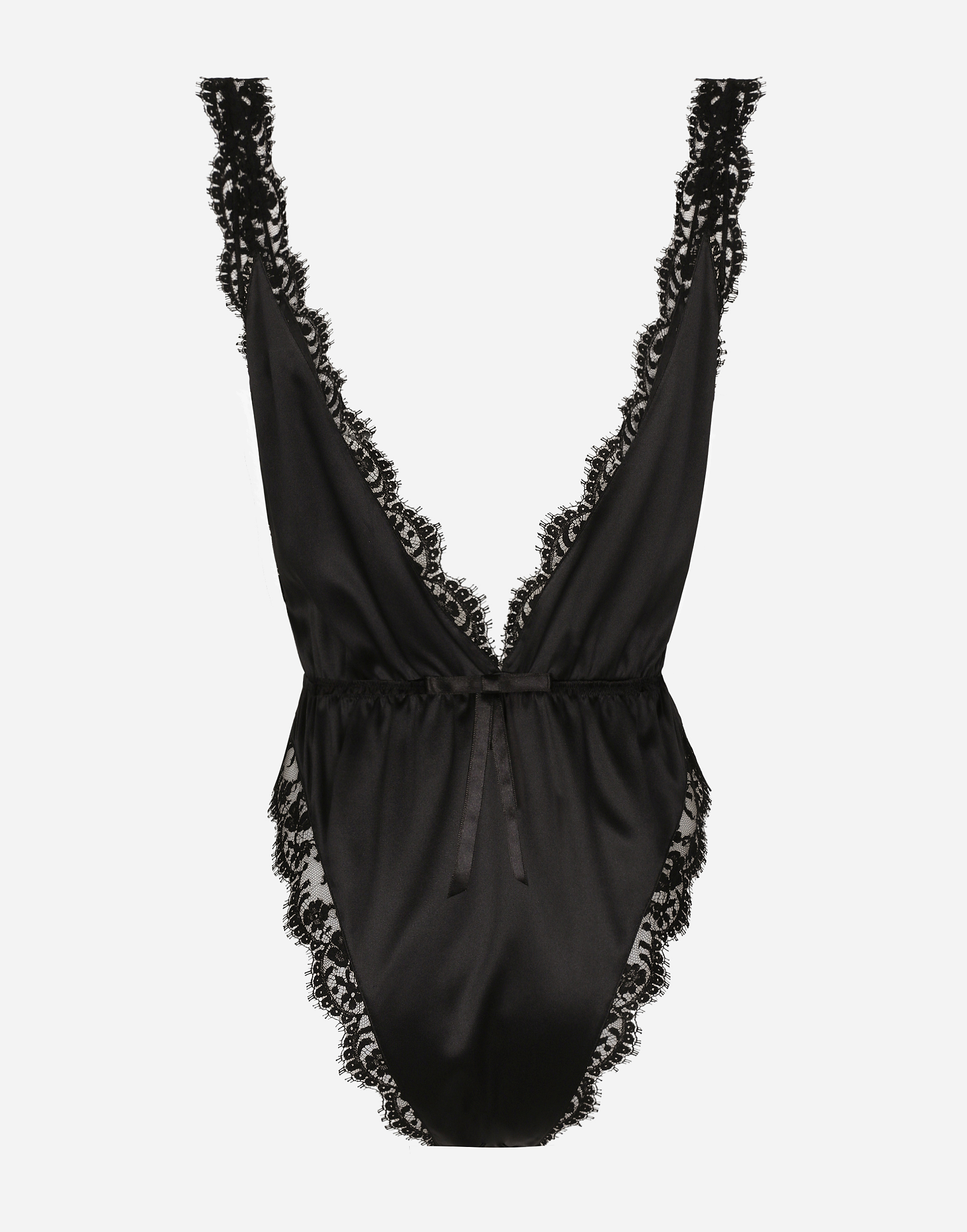 Dolce & Gabbana Lace-trimmed Silk-blend Satin Bodysuit In Black