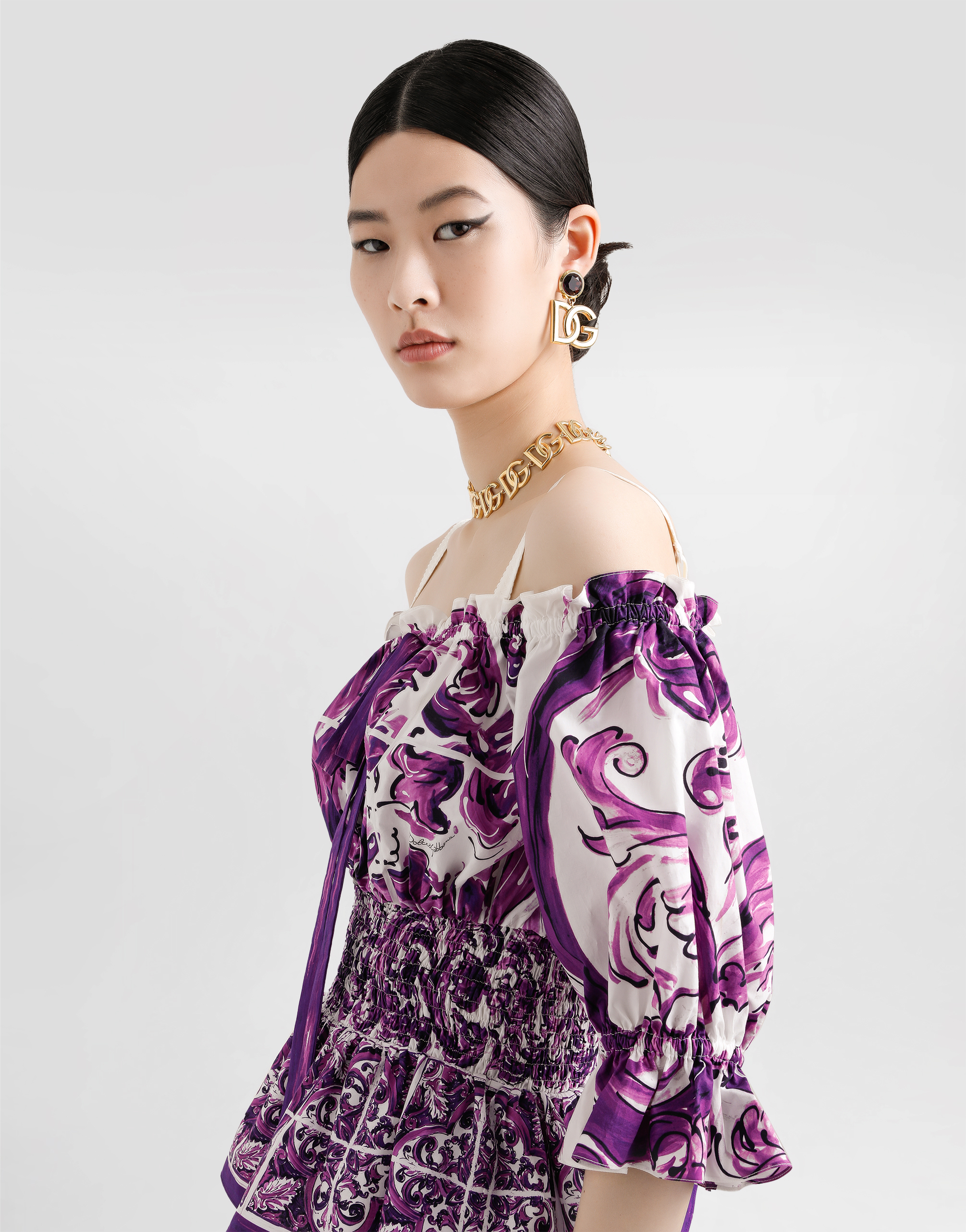 Majolica-print poplin top