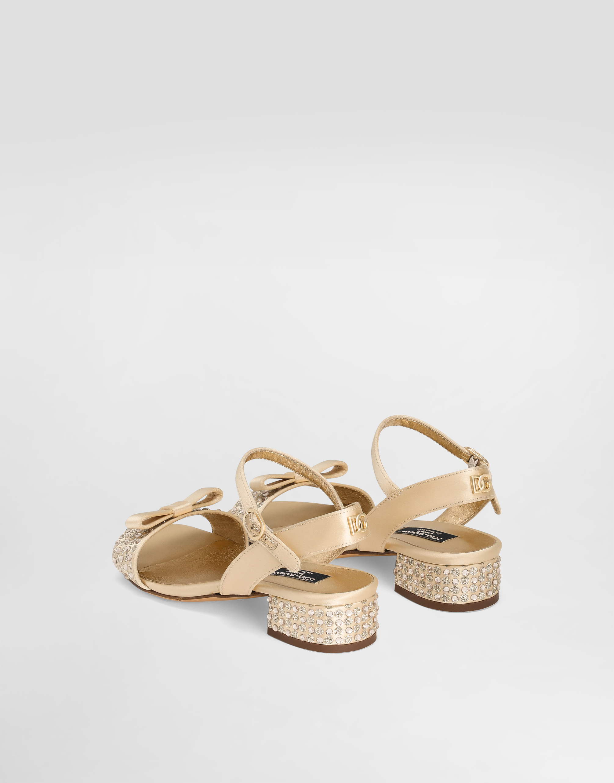 Satin sandals with glittery polka-dots and rhinestones