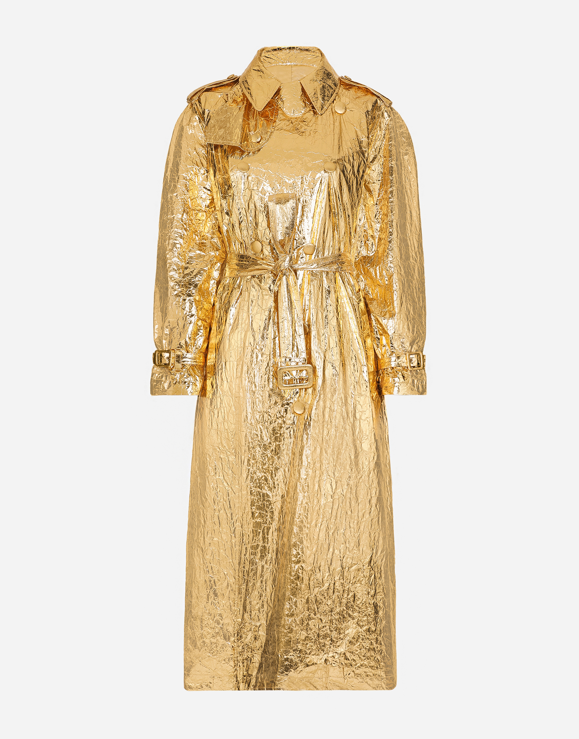 Dolce & Gabbana Trench In Tessuto Laminato In Gold