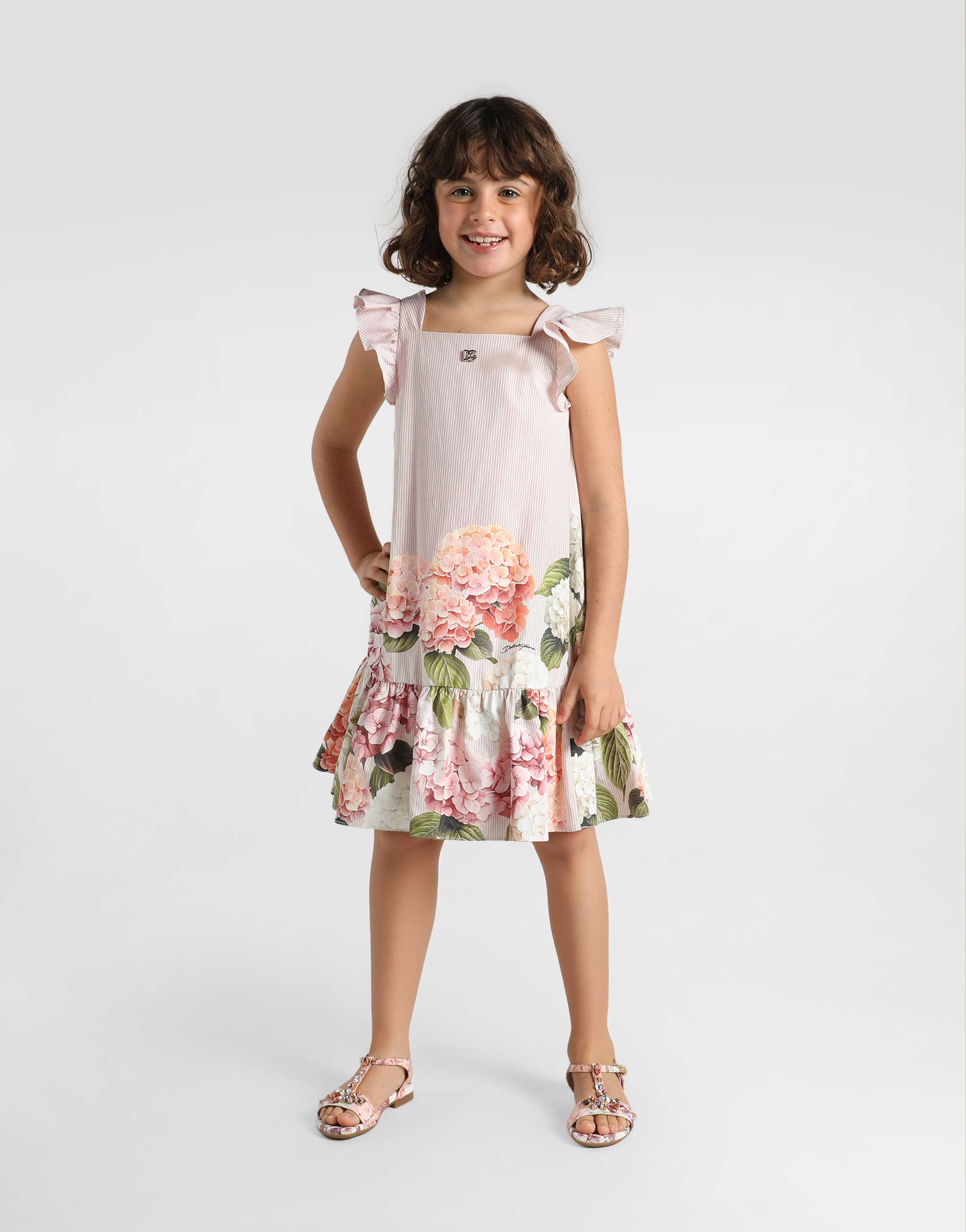Dolce & Gabbana Dolce  Gabbana Kids Hydrangea-print Striped Dress In Multi