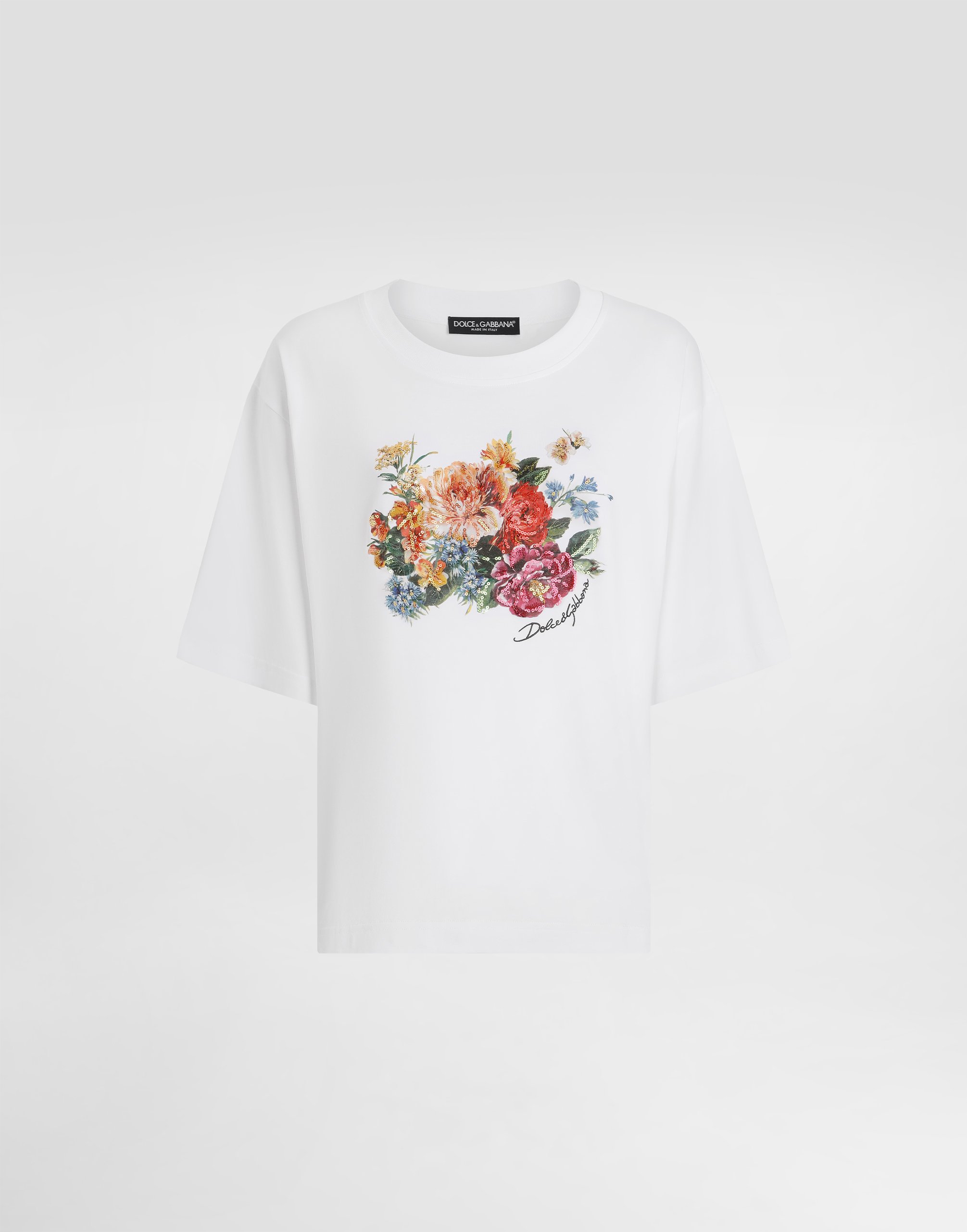 Dolce & Gabbana Flower-print Short-sleeved Cotton T-shirt In White