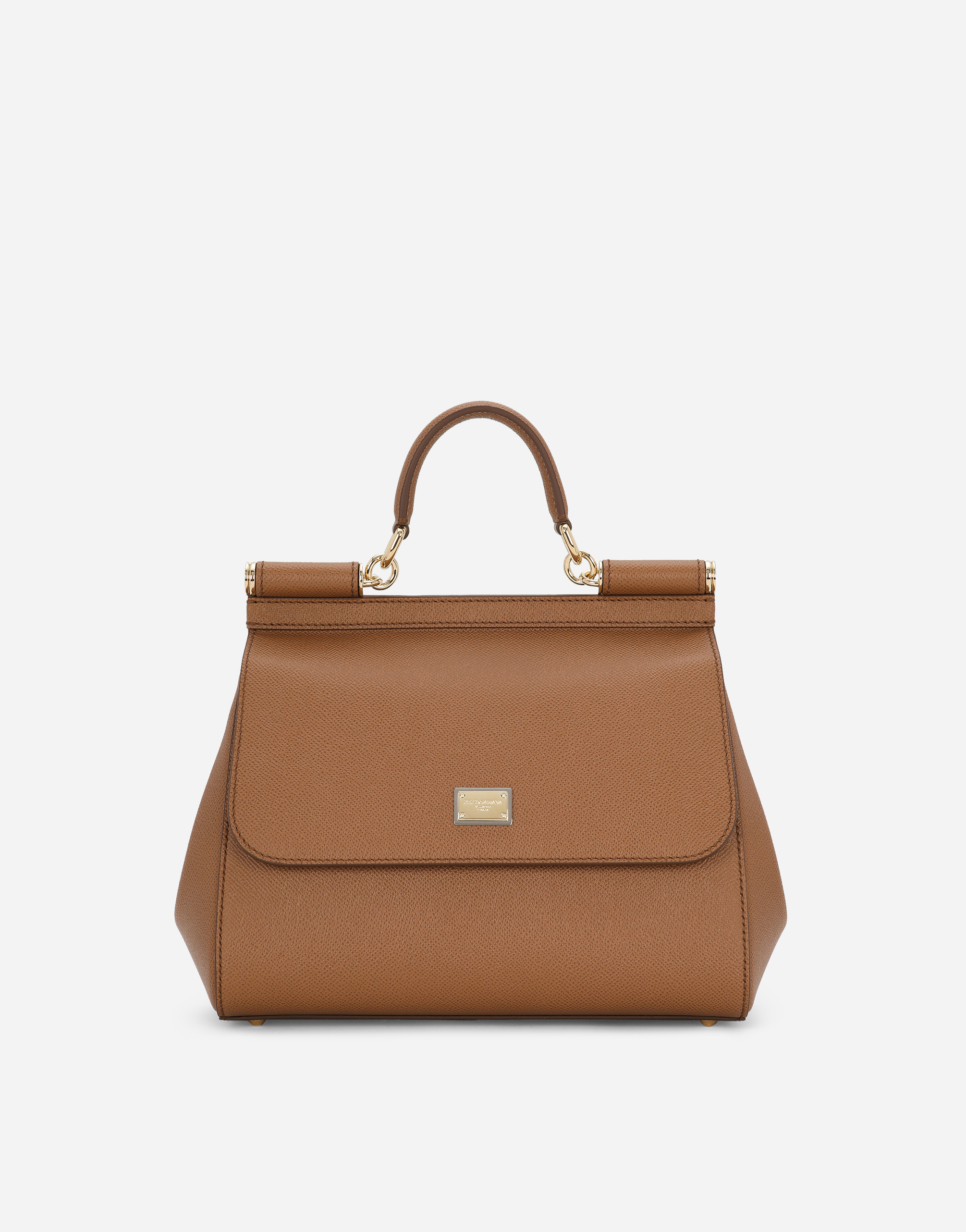 Shop Dolce & Gabbana Mittelgrosse Sicily Tasche Aus Dauphine-leder In Brown