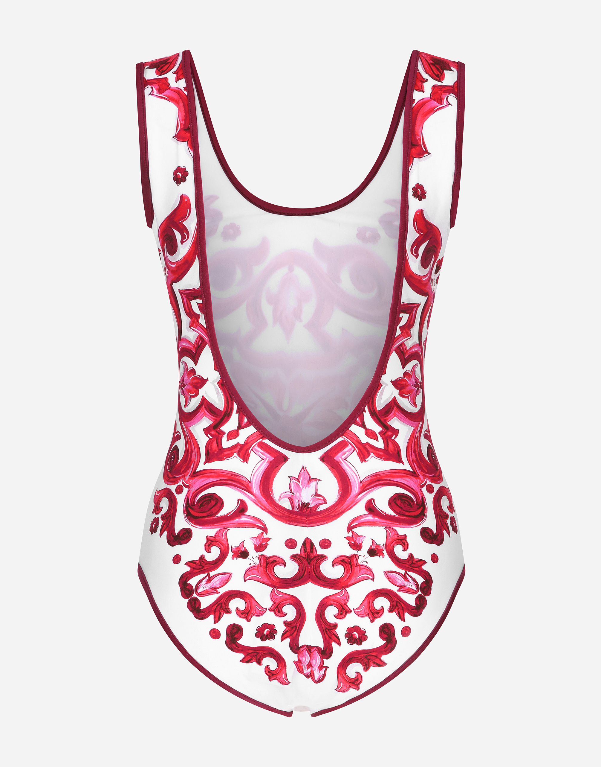 Shop Dolce & Gabbana Majolica-print Racing Swimsuit In Multicolor