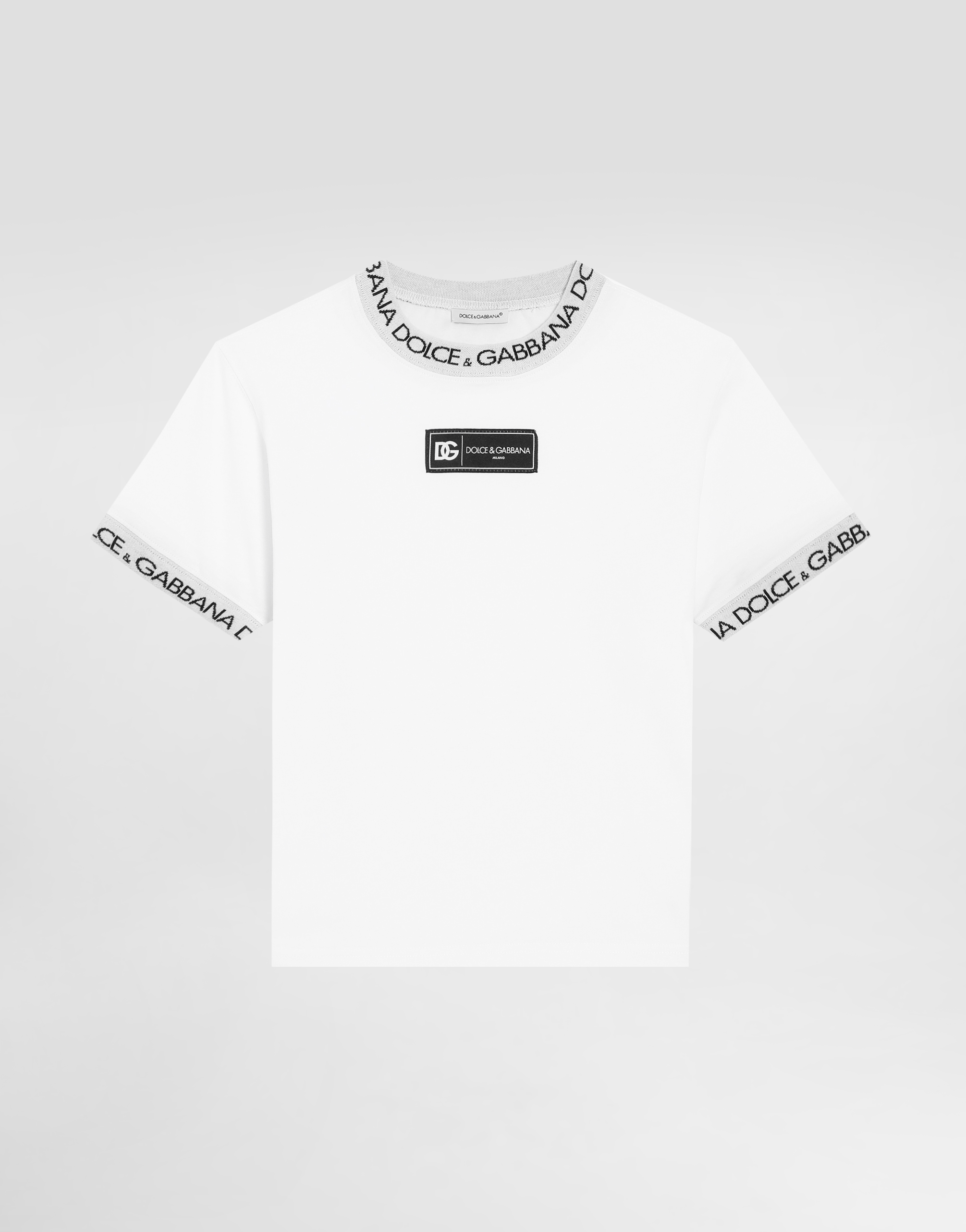 ホワイトのボーイズ Jersey T-shirt with logo label | Dolce&Gabbana®