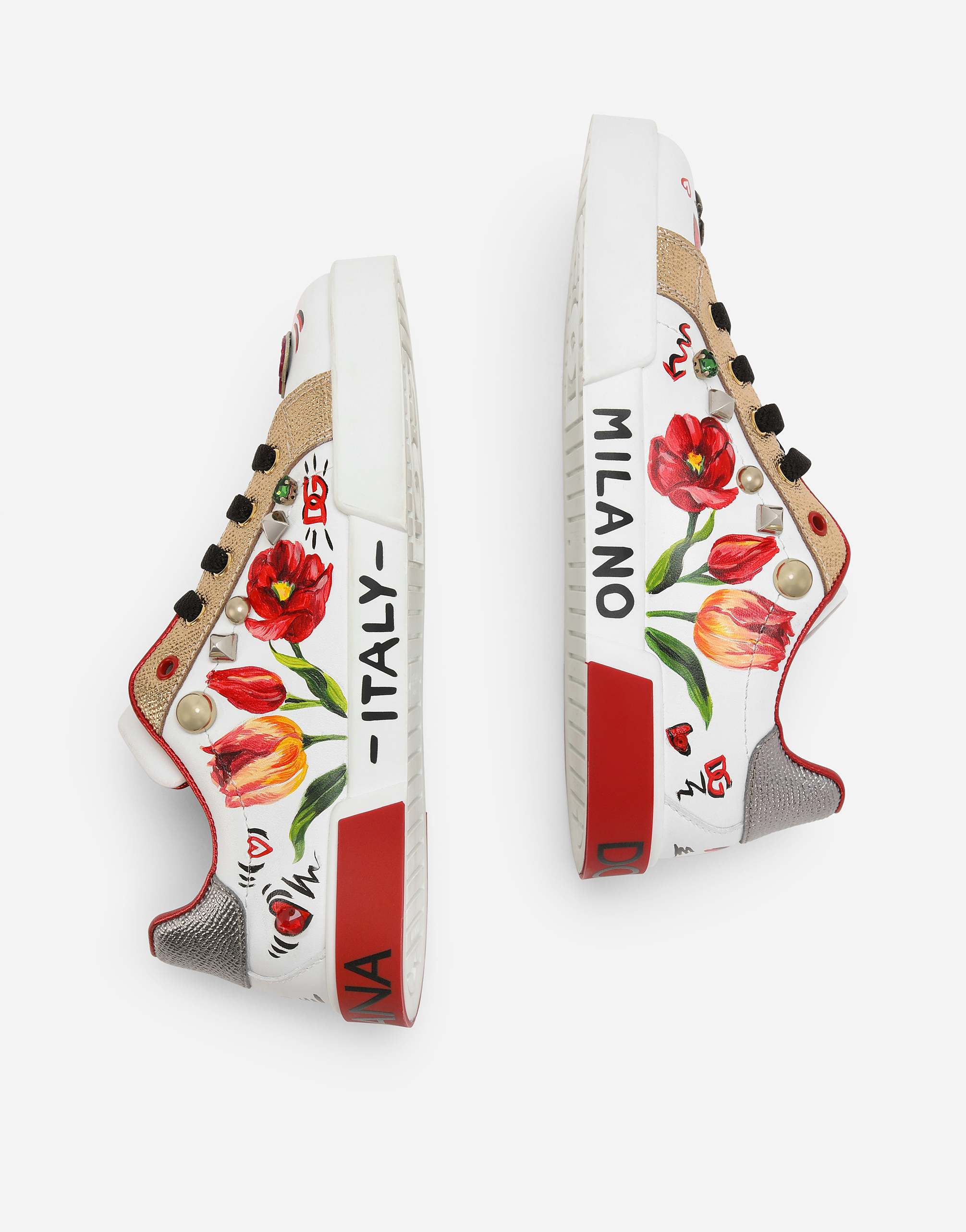 Dolce & Gabbana Printed Calfskin Portofino Light Low-top Sneakers In Multicolor