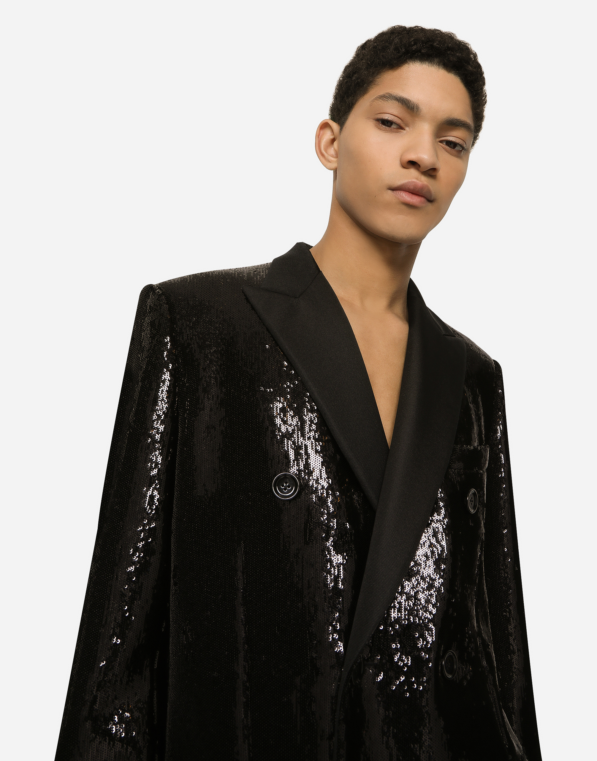 Shop Dolce & Gabbana Sequined Double-breasted Coat In Black