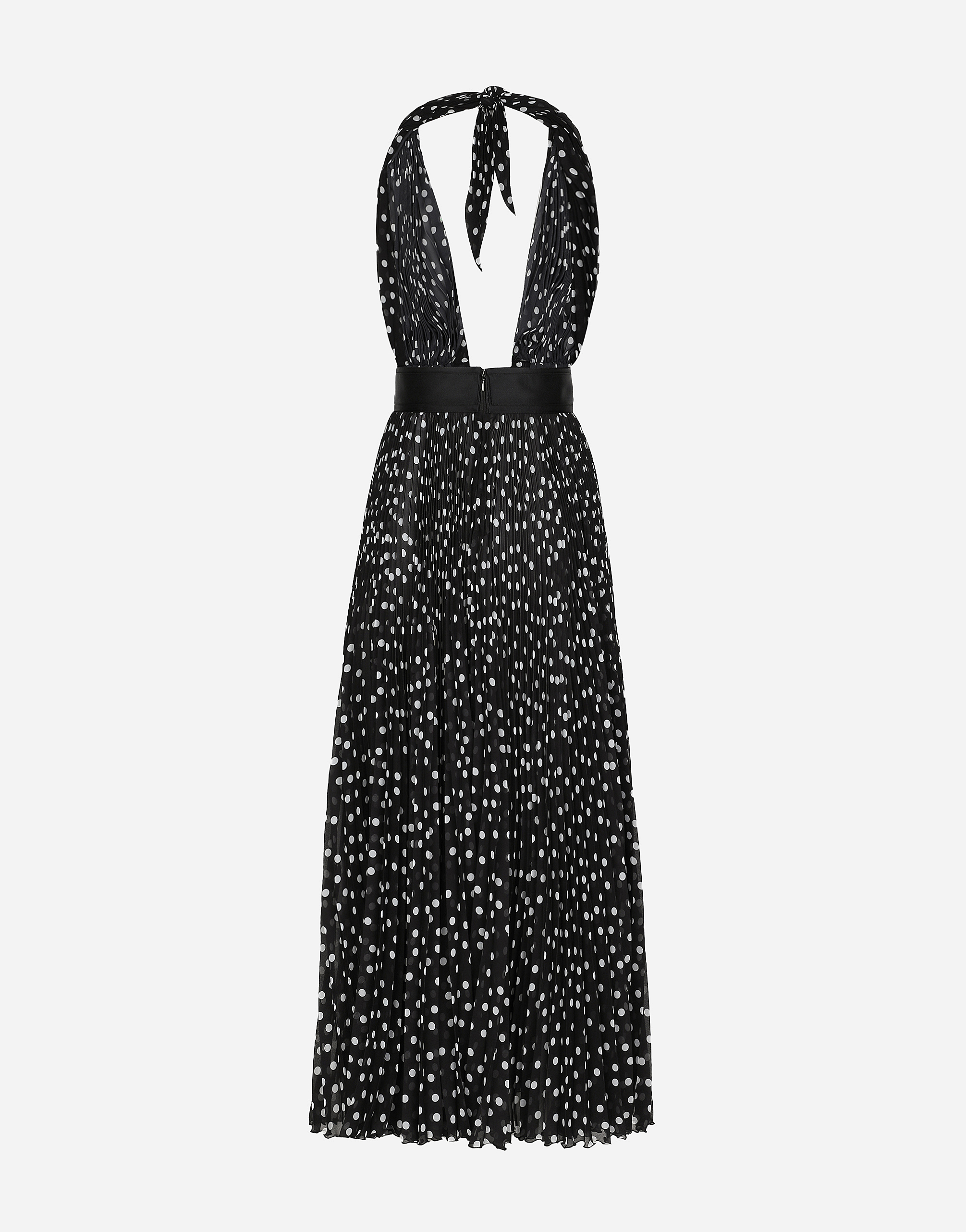 Dolce & Gabbana Polka-dot Plisse Midi Halter Dress In プリ