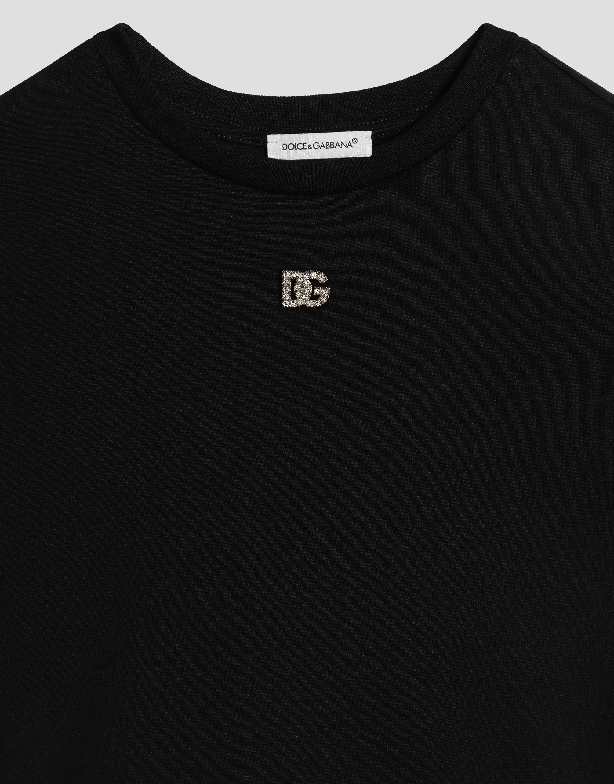  Dolce & Gabbana Jersey T-shirt With Rhinestones Dg Logo - Frau T-shirts Und Sweatshirts Schwarz 5 Years 