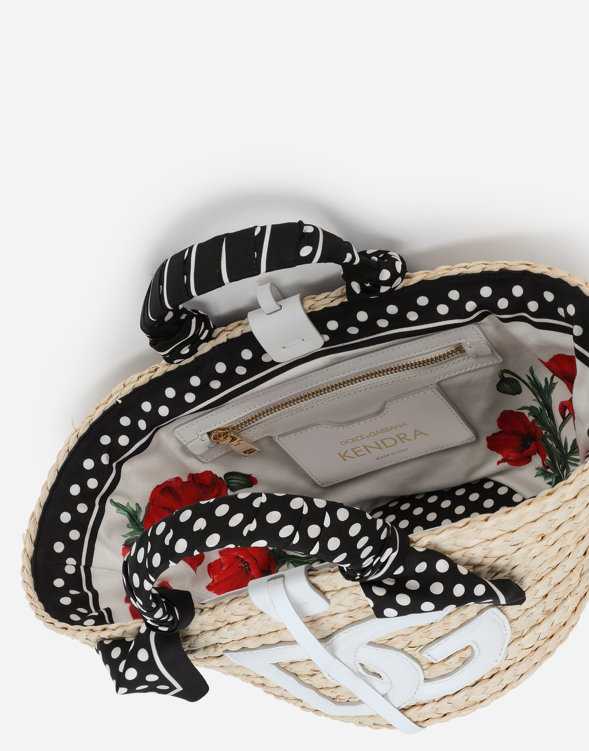 DOLCE & GABBANA SMALL STRAW KENDRA BAG WITH DG LOGO