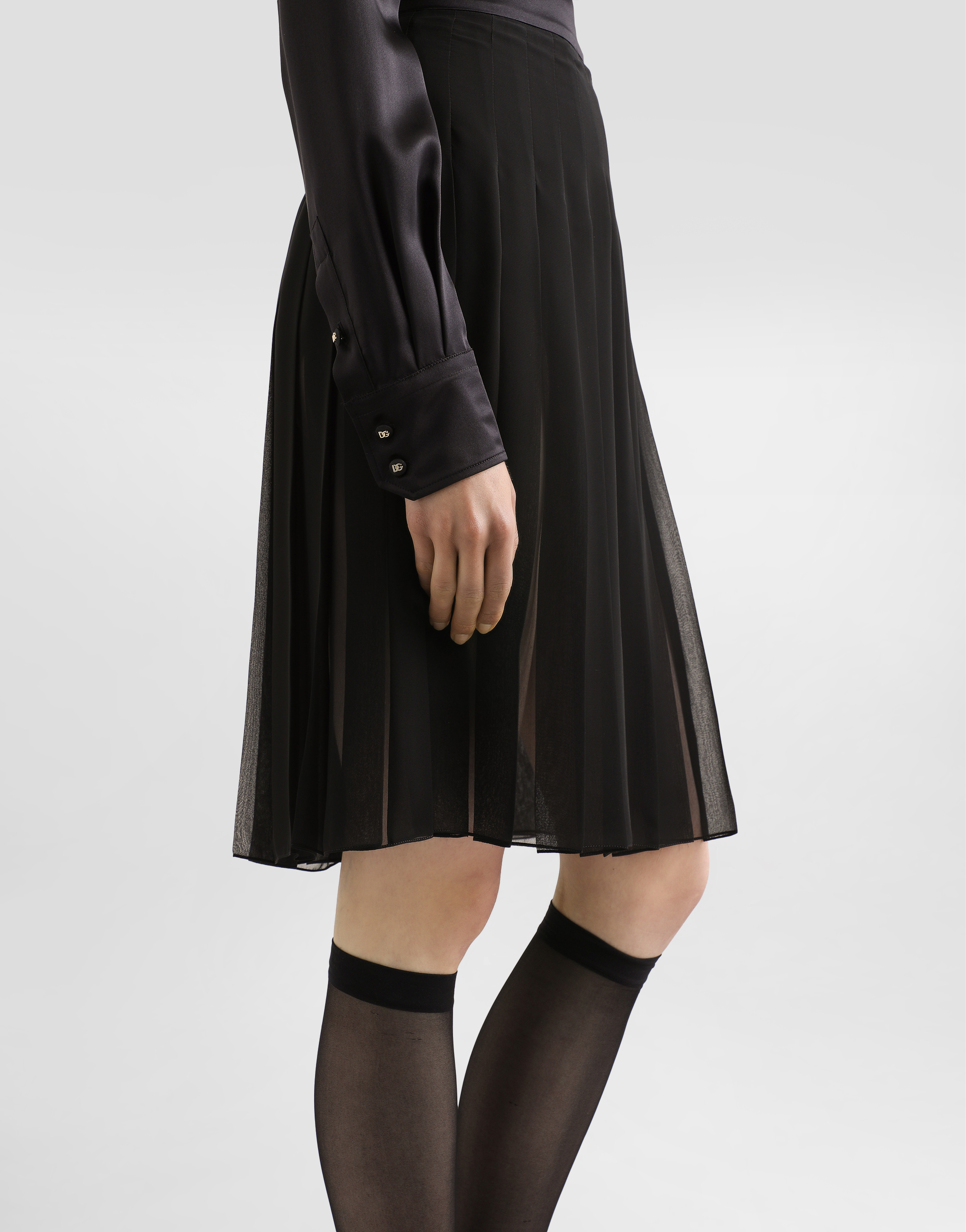 Dolce & Gabbana Pleated Chiffon Midi Circle Skirt In Black