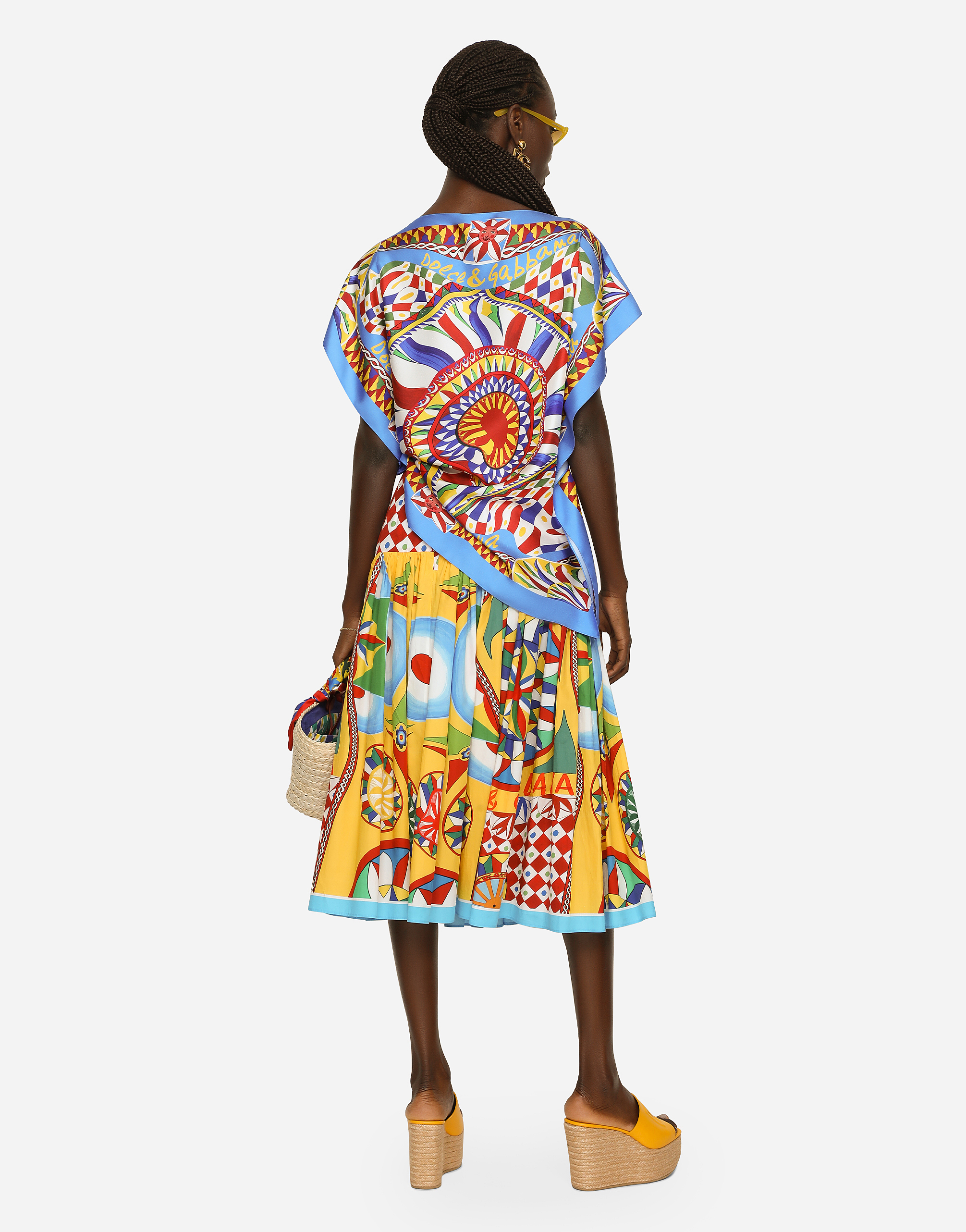 DOLCE & GABBANA POPLIN MIDI SKIRT WITH CARRETTO PRINT