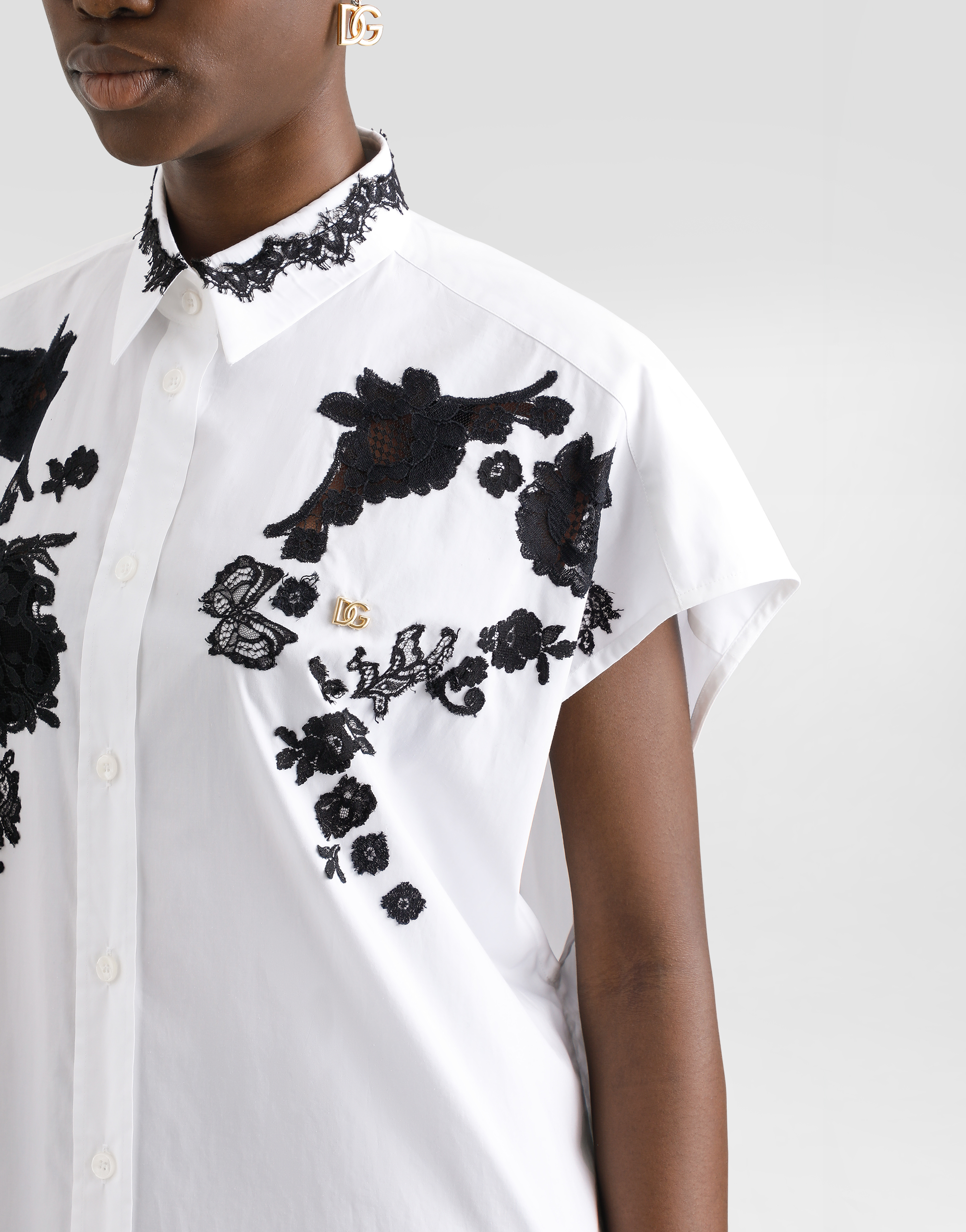 Dolce & Gabbana Oversize Cotton Poplin Shirt With Lace Appliqués In White